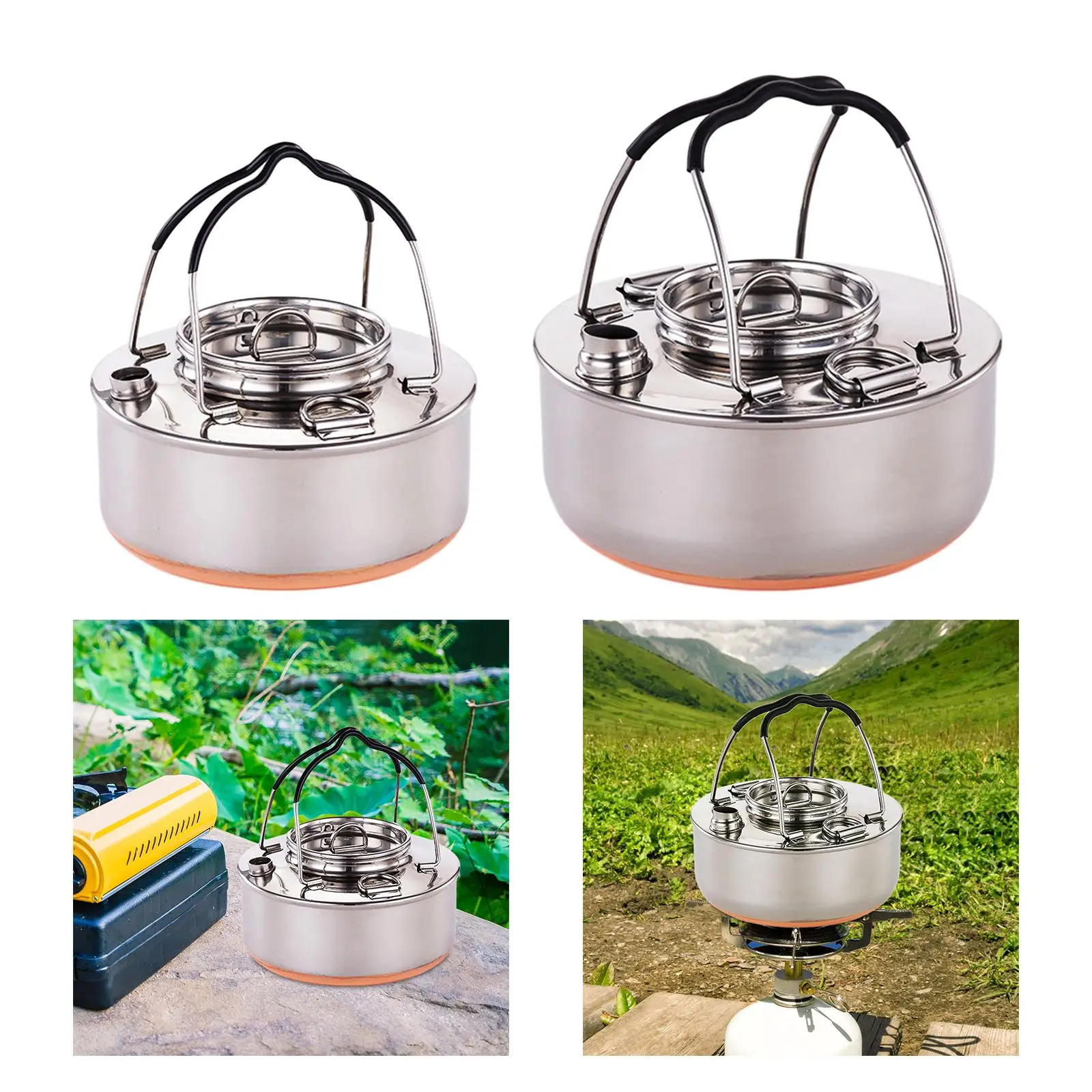 Camping Kettle Stainless Steel Durable Lightweight Coffee Tea Pot Teapot for Hiking Fishing Mountaineering Backyard Backpacking