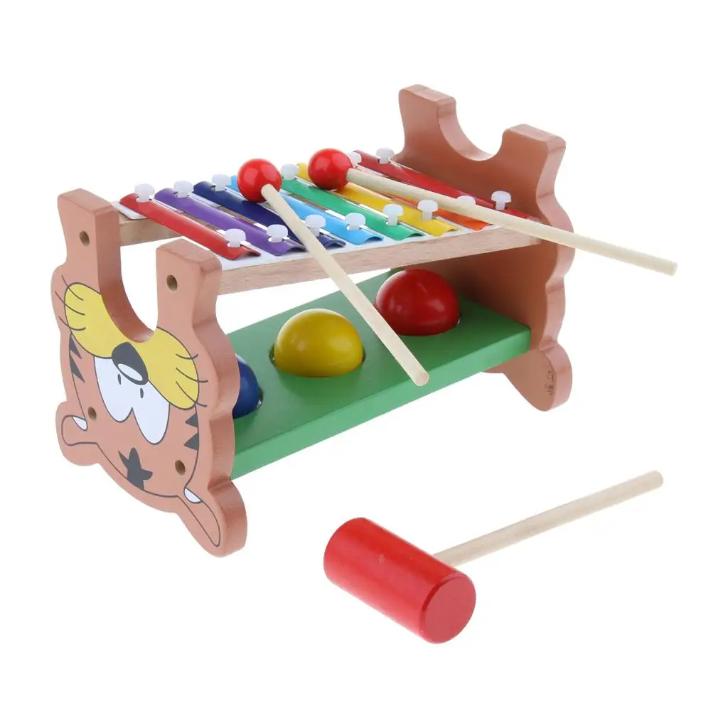  Musical Pounding Bench Wooden Toys with Mallet & Balls, Development Toys
