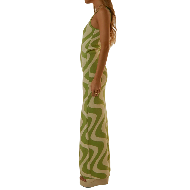 y2k Knitted Dresses Women Geometric Print Spaghetti Strap Sleeveless Bodycon Dresses 2000s Long Night Party Dresses