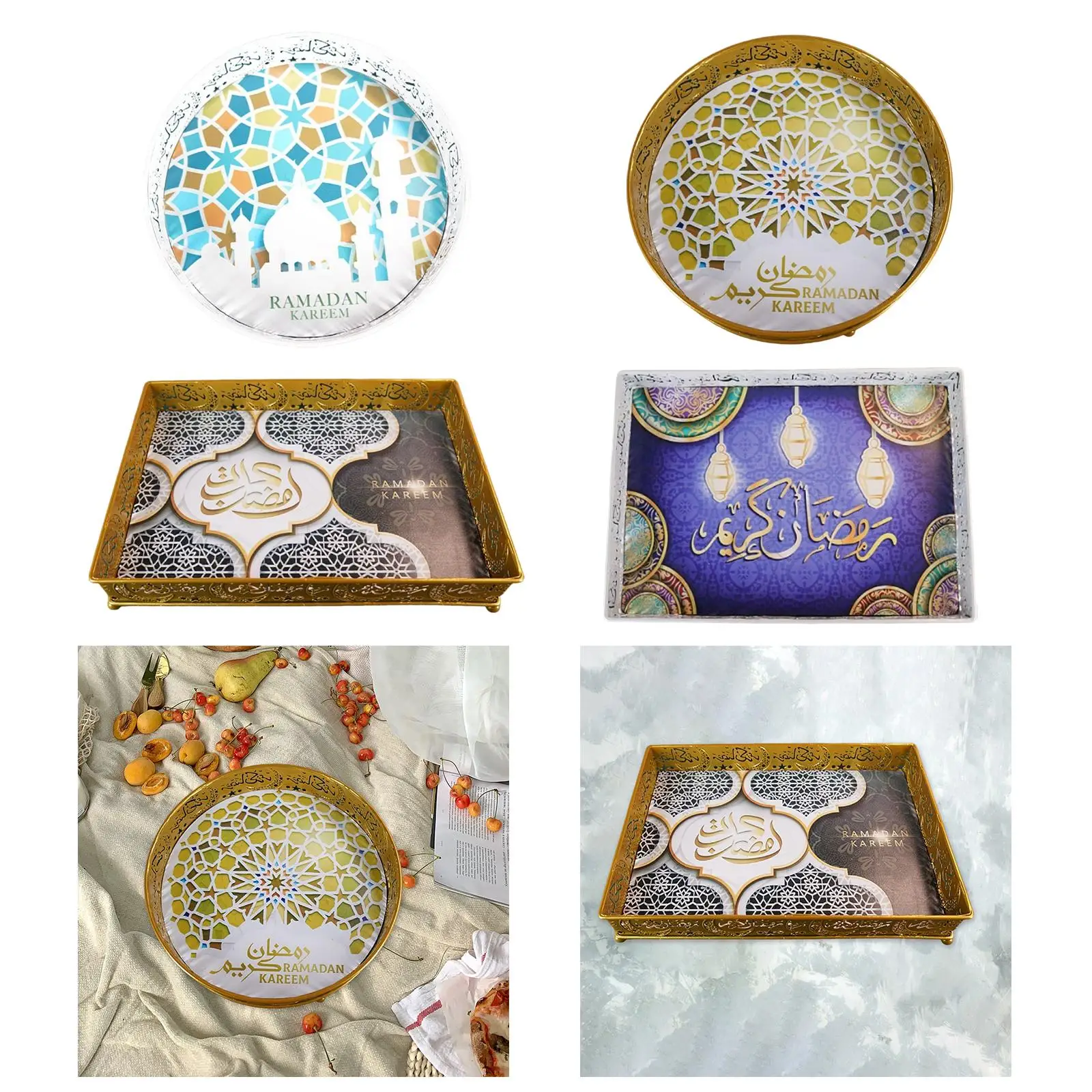 Ramadan Trays Party Serving Tray Metal Platters Iron for Home Event Festival
