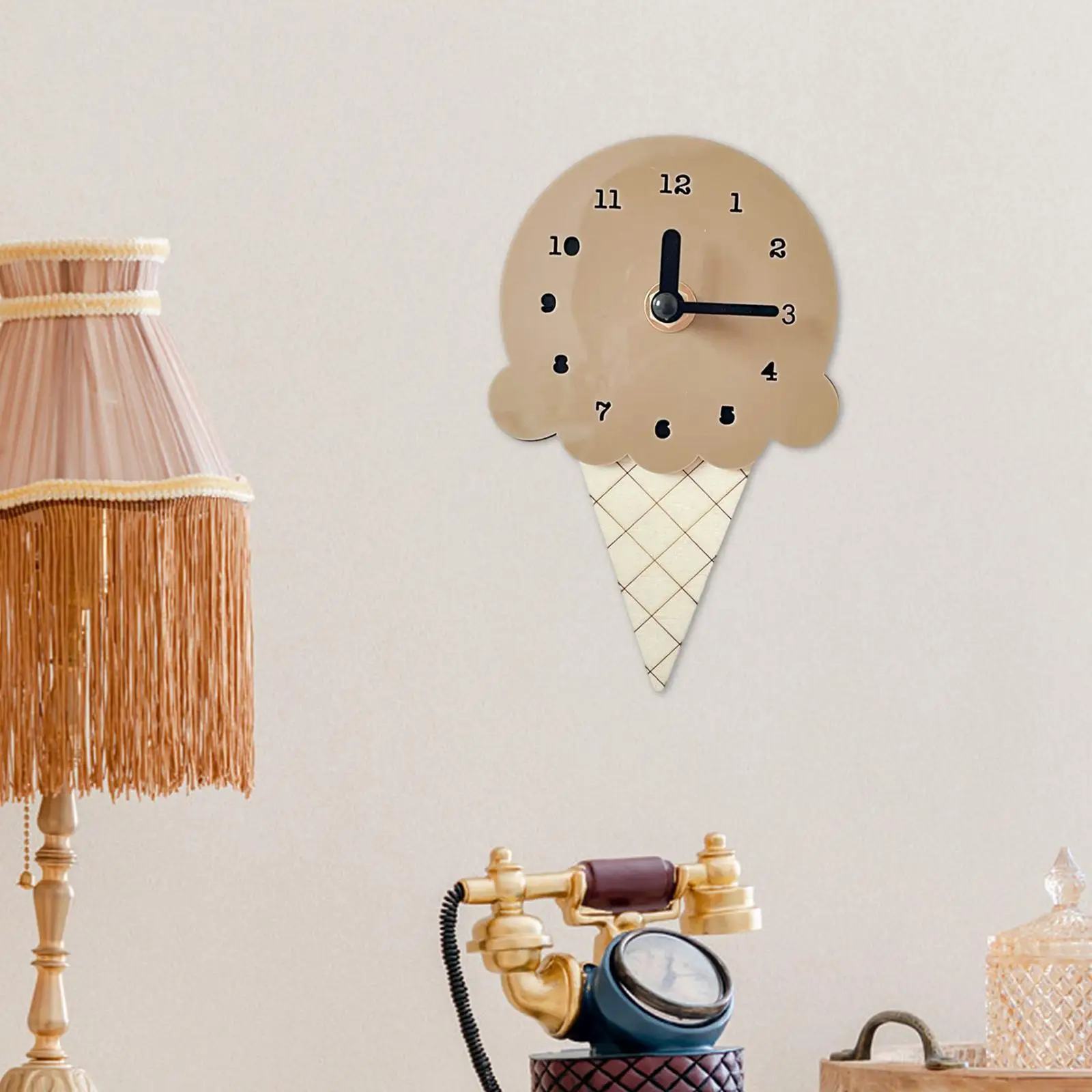 Wall Clock Ice Cream Shape Ice Cream Shaped Basswood Stylish Silent Clock for Office Living Room Home Wall Decor Kids Room