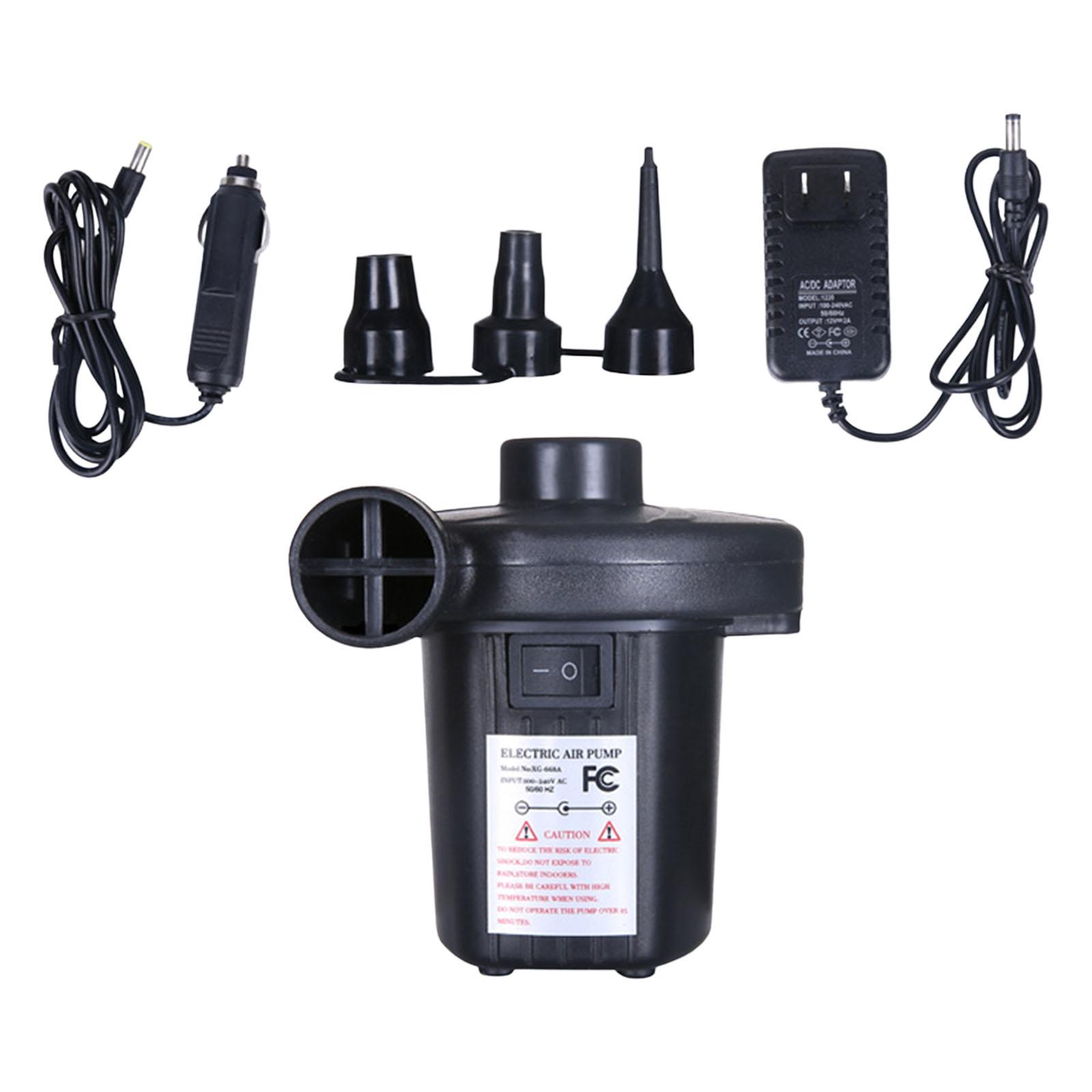 Electric Air Pump Portable with 3 Heads Nozzle 110V AC/12V DC Fast Inflator Deflate for Inflatables Air Beds Outdoor Camping