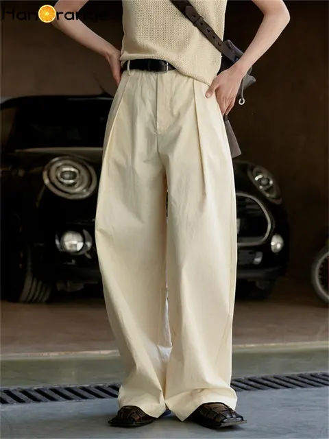 HanOrange Linen Textured Fashion High Waist Wide Leg Pants