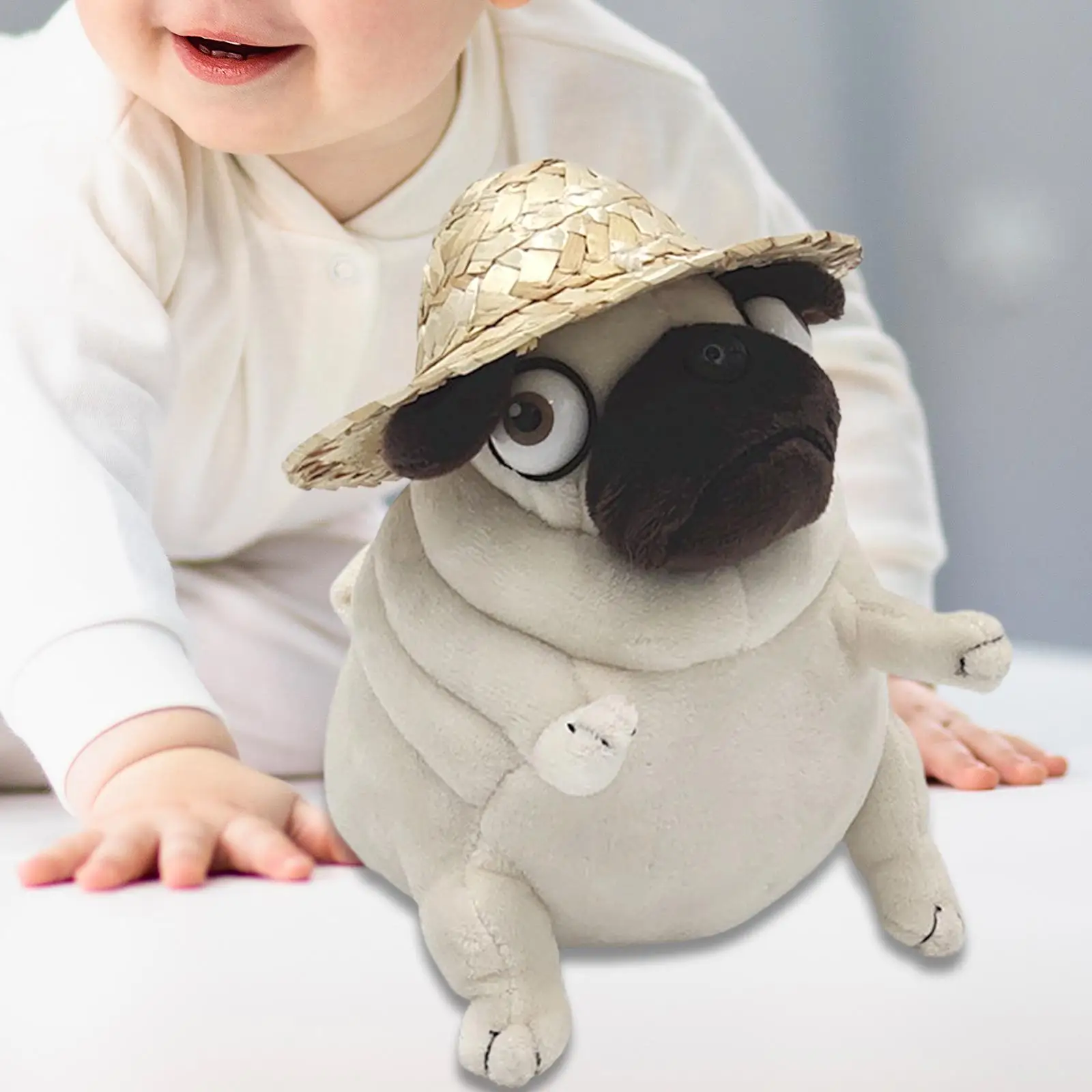 Plush Animal Toy with Straw Figurine Stuffed Animal for Decor Children Toy