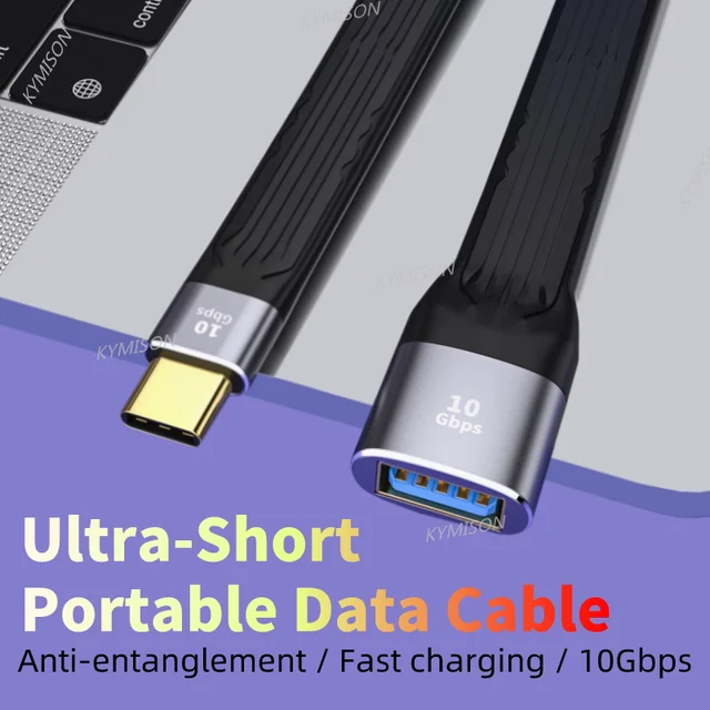 CERRXIAN Cable corto USB tipo C de 10 Gbps, cable USB A 3.0 macho de 5  pulgadas a USB C 3.1 macho, cable plano USB C 3.1 3A de carga rápida FPC