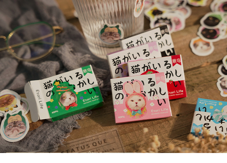 40 Pcs Kawaii Cat Stickers Set Aesthetic Cute Stationery Ideal for Laptop Journal Planner Scrapbook Cat Lovers