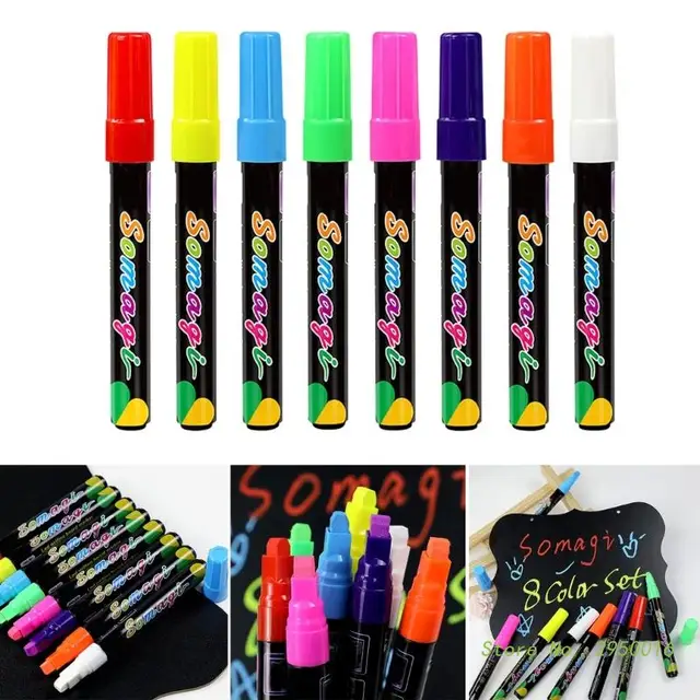 ALEMHOP Chalk Markers Fine Tip - 8 Pack Chalk Pens - White Dry Erase Markers  Pen - Liquid Chalk