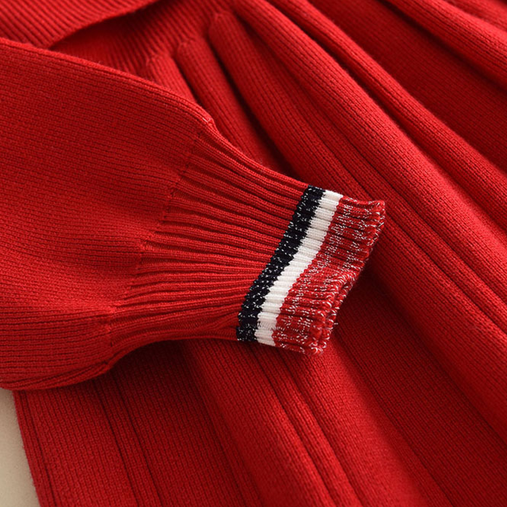 3-7 Jahre Alte Koreanische Version Marineblaues Süßes und Niedliches Mädchenkleid Herbst- und Winter-Strickkleid mit Langen Ärmeln für Kinder – Detail 13