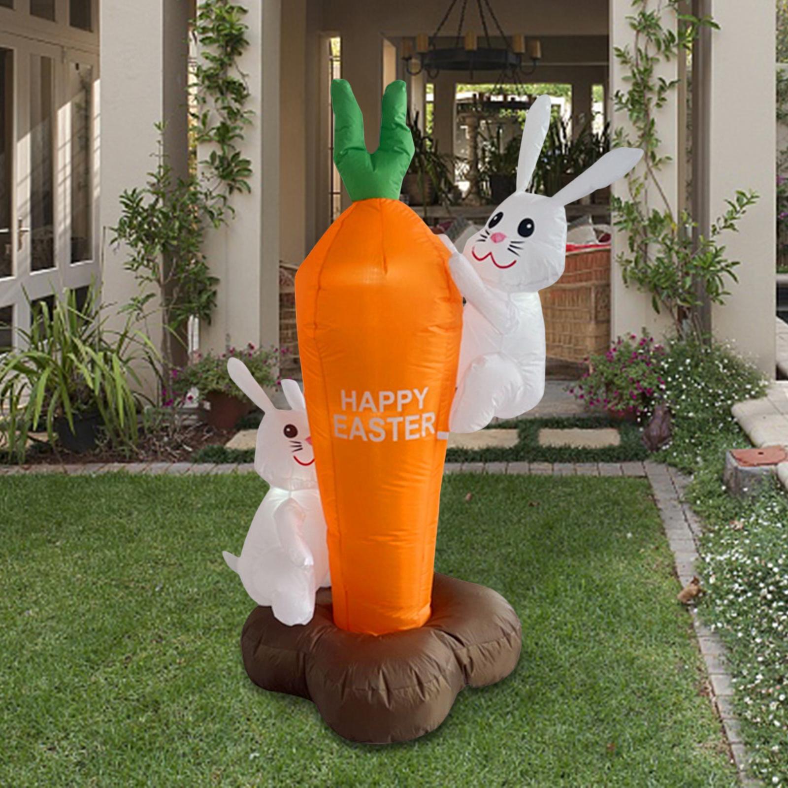 5.9ft Easter Inflatable Bunny Climbing Carrot Built in LEDs Light up Decoration for Porch Patio Lawn Indoor Outdoor Garden