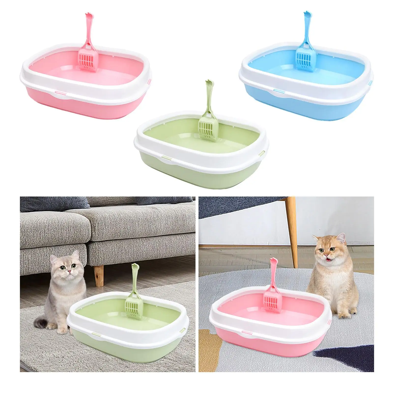 Cat Litter Box for Indoor Cats Reusable Sturdy Splashproof Easy to Clean with Scoop Heighten Kitten Potty Toilet Cat Bedpan