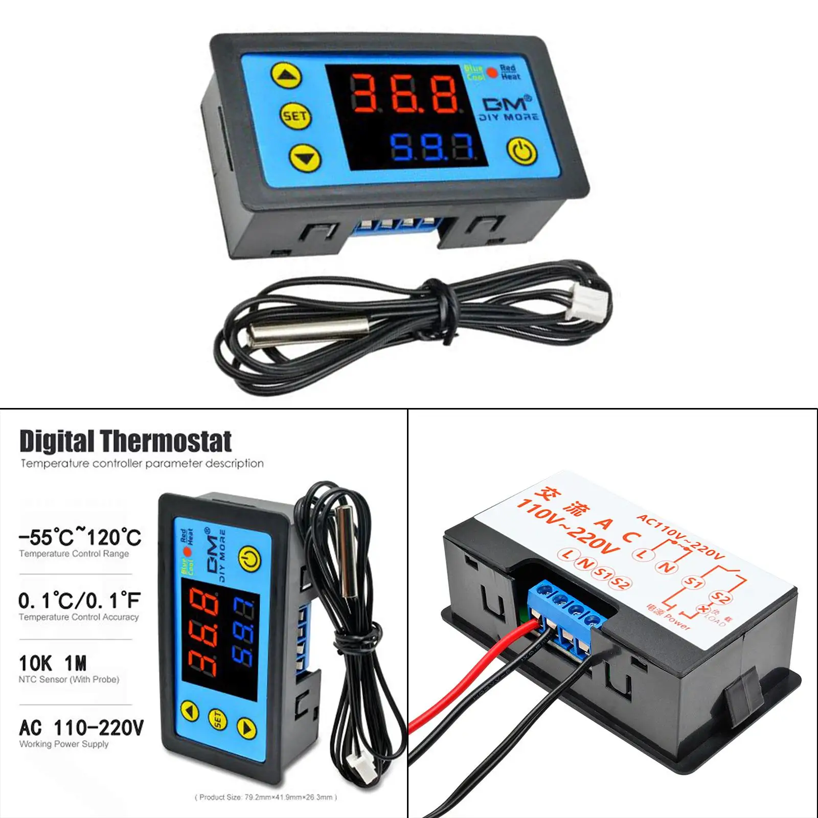 220V AC Digital LED Temperature Controller W3231 For Incubator cooling and heating Switch Thermostat NTC Sensor