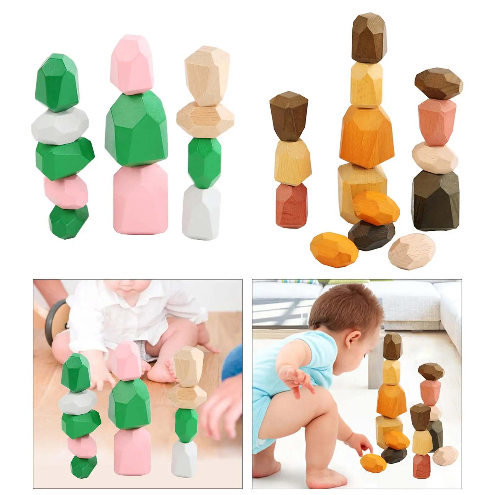 Baby Stacking Game Balancing Stone Interaction Toy Puzzle Toy Motor Skills Educational Colorful Kids Wooden Toys Ages 3 Years up