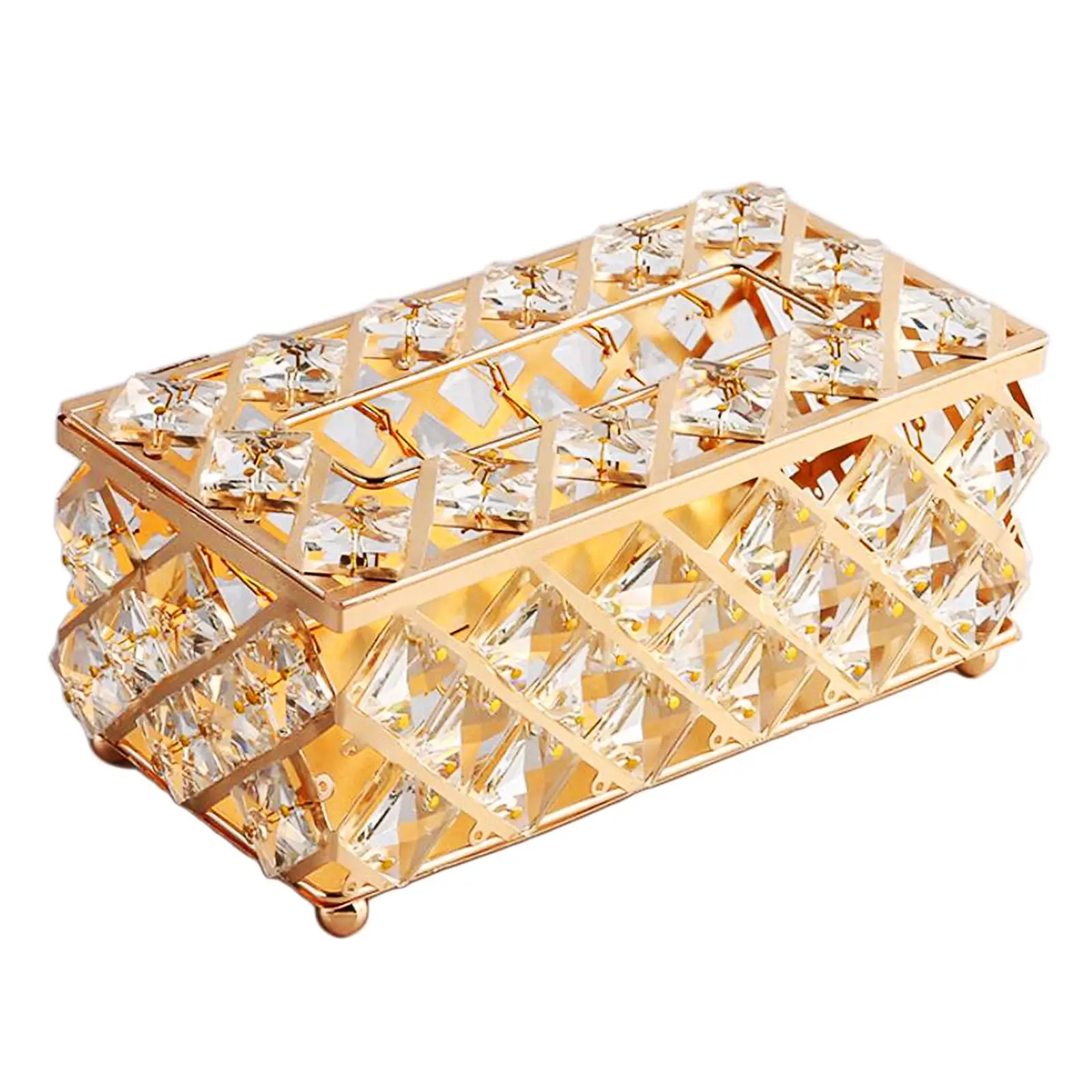Modern Crystal Tissue Box Rhinestones Gold Rectangle for Kitchen Bedroom Car