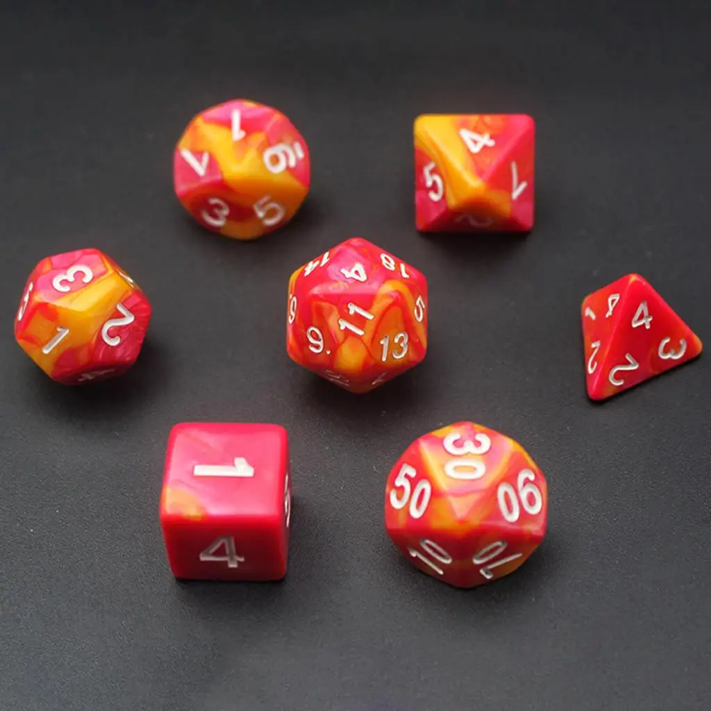 7 / Set of Multi-sided Acrylic Dice D20 D12 D10 D8 D6 D4 for The Game of