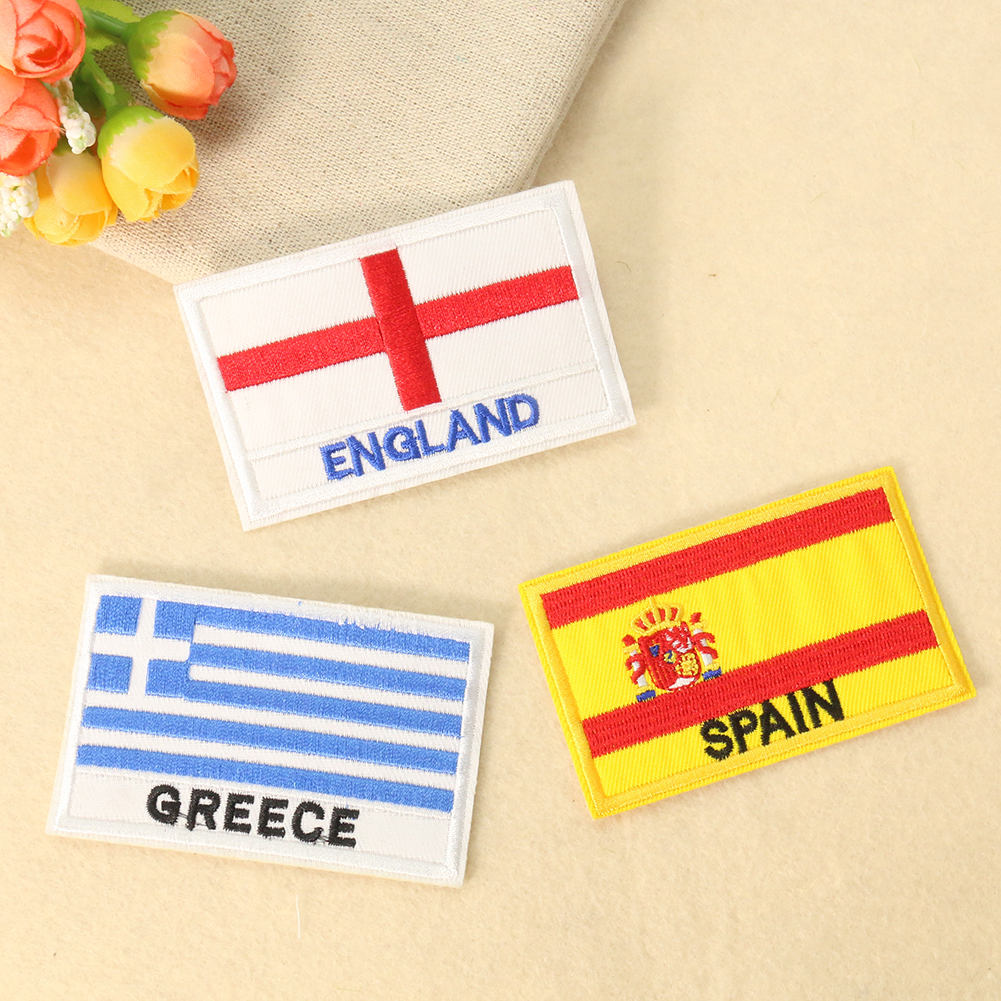 2PCS Spanien Griechenland Union Jack Patch Hand Stickerei Nähen Bügeln Handwerk Jacke Mantel Abzeichen Schfälligkeit Patch Dekoration – Detail 1