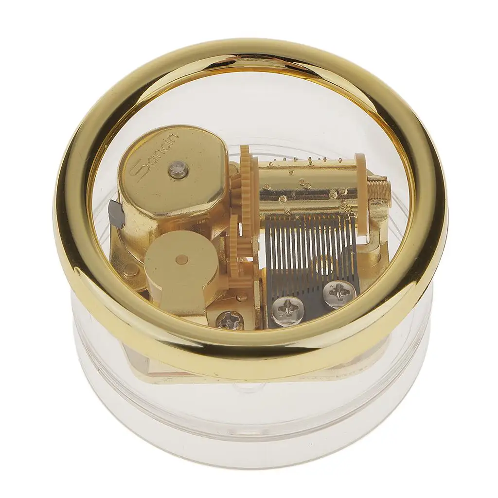 Acrylic Round Shaped Transparent WindClockwork Music Box Toy Gift for Kids&Children-Gold