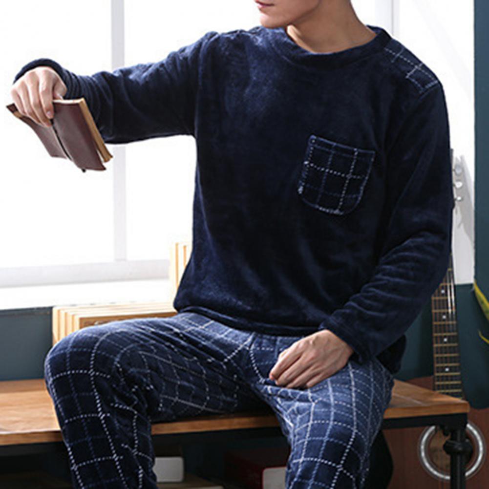 Title 15, 2 Pcs/Set Men Winter Pajamas Set Long Sleeve Th...