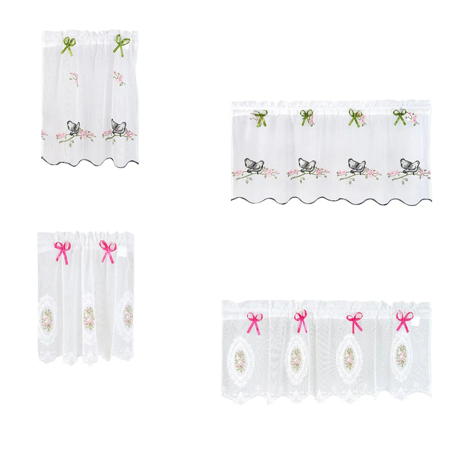 Rod Pocket Short Curtain Drapes Embroidered Half Curtain for Bedroom French Door