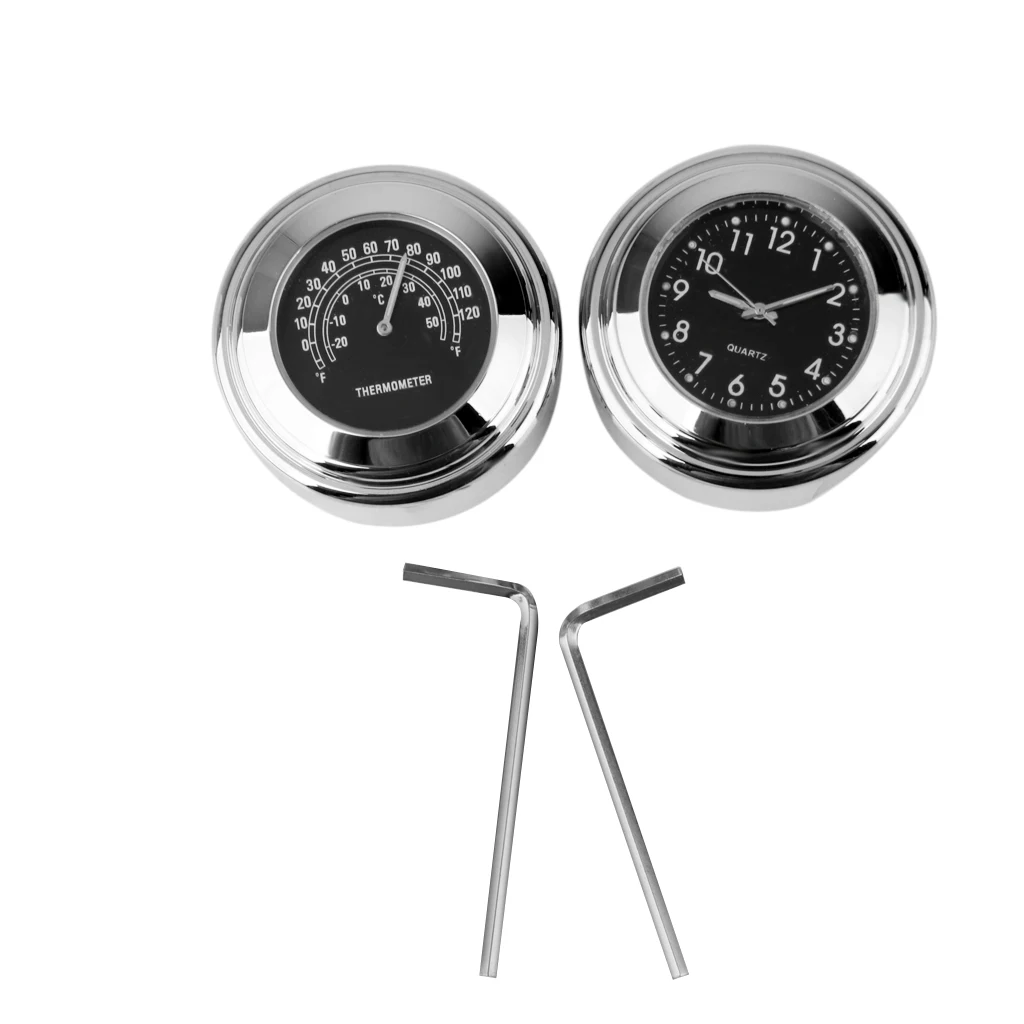 7/8inch 1inch Handlebar Dial Clock & Temp Thermometer Set for