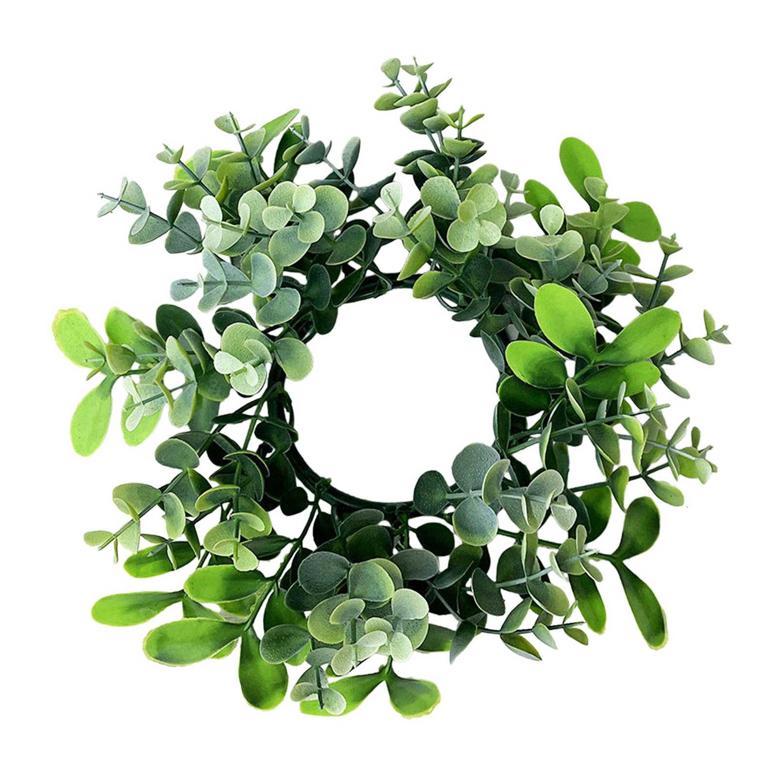 Artificial Eucalyptus Wreath Candle Ring Decor Round Candleholder Pillar Candle Holder Boho Wreath for Dining Room Kitchen