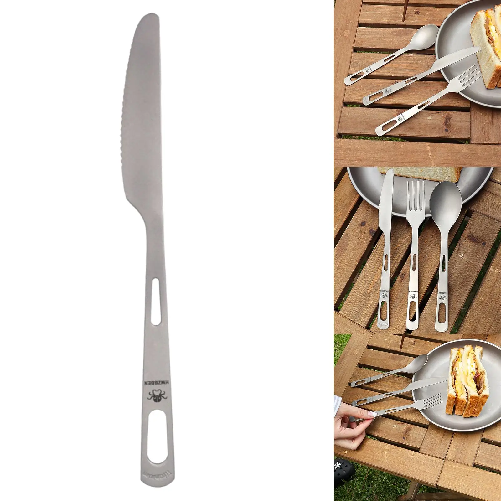 Portable Titanium Knife Tableware Utensil Flatware Rustproof Outdoor Cutlery Knives for Camping Hiking Home School Travel