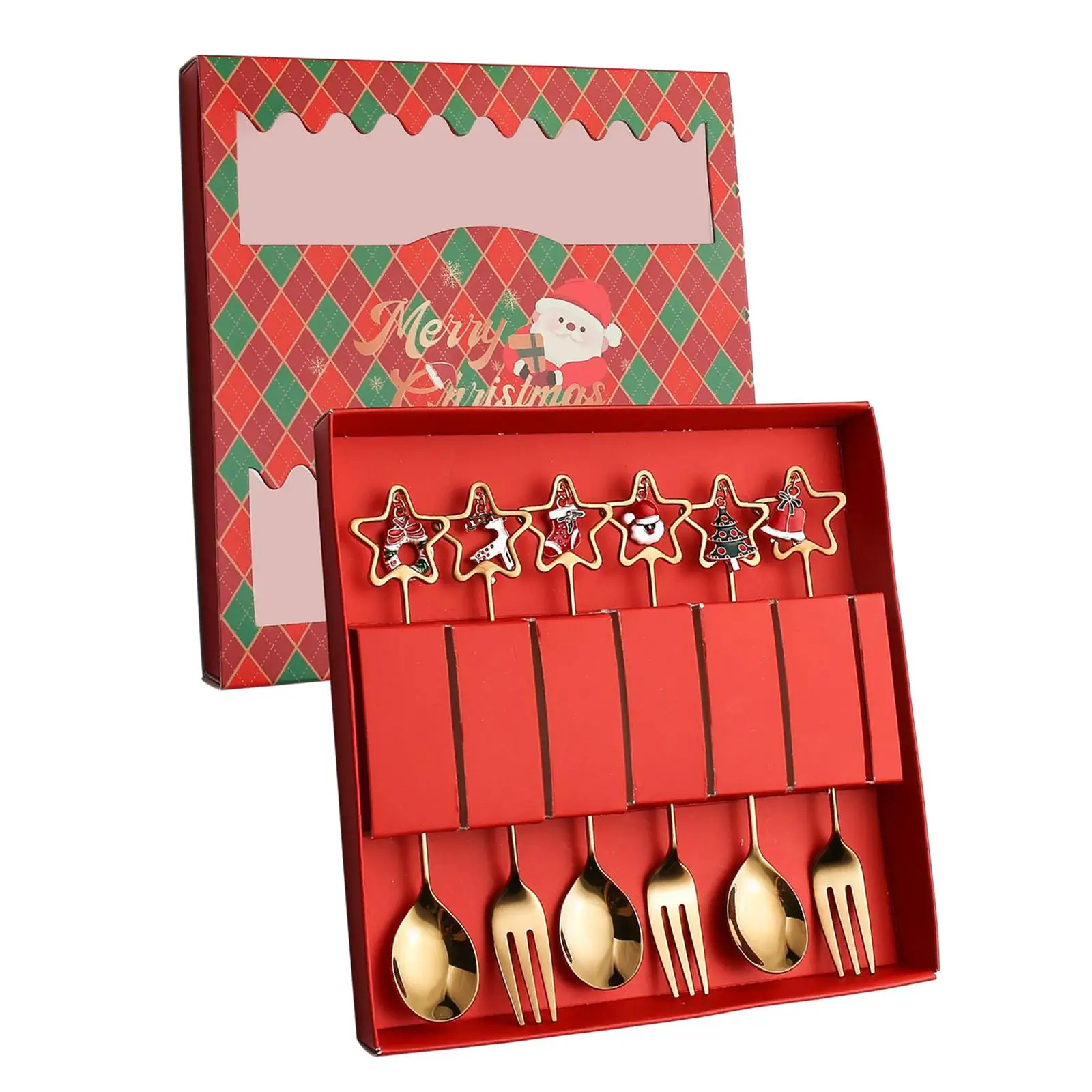 Xmas Cutlery Kits Christmas Forks and Spoons Set Reusable Dessert Spoon Xmas