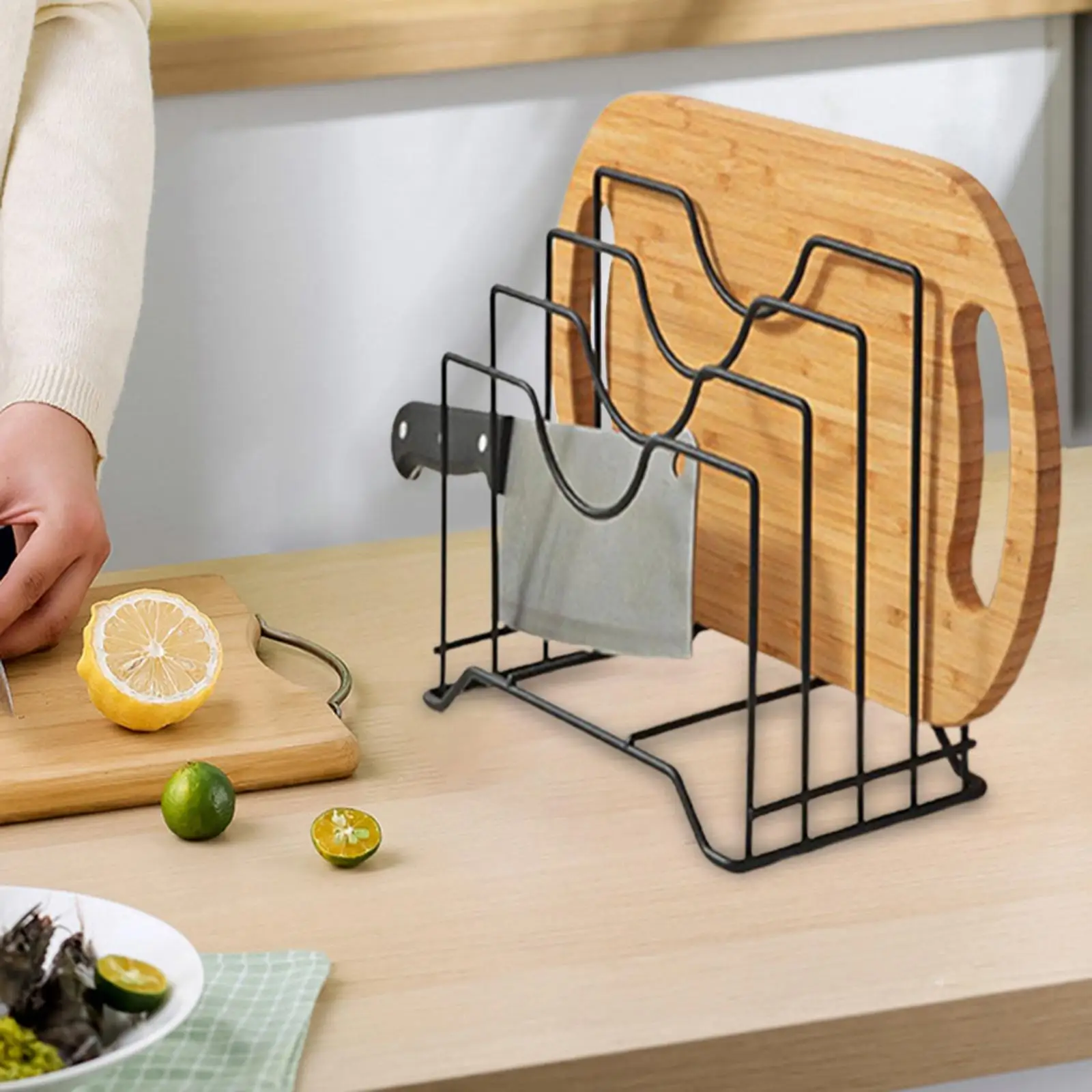Cutting Board Rack Holder Kitchen Cabinet Rack with 4 Sectional Chopping Board Organizer for Pantry Apartments Dishes Rvs Cabins