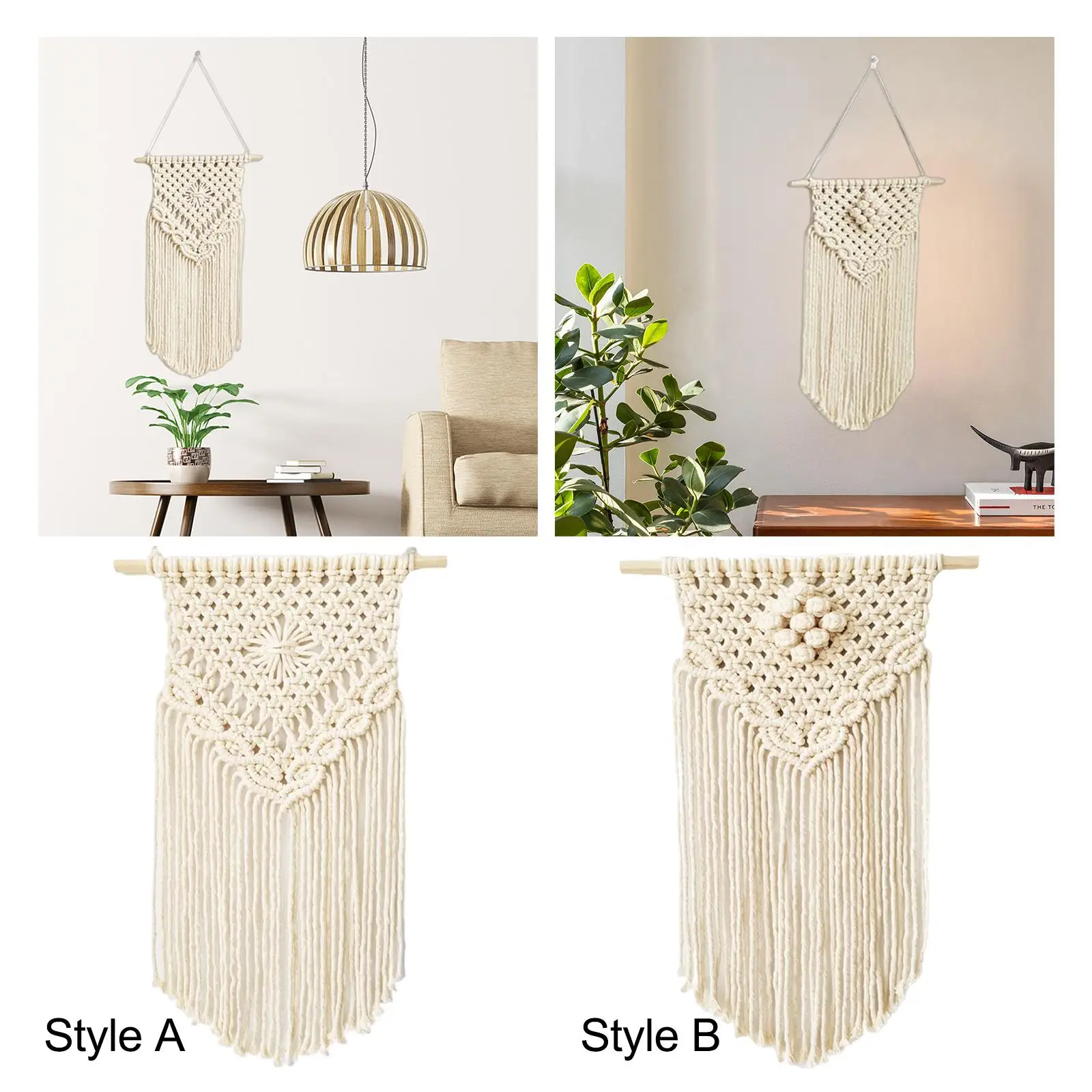 Macrame Wall Hanging Tapestry Boho 35x60cm White Color for Apartment Room Wall Art