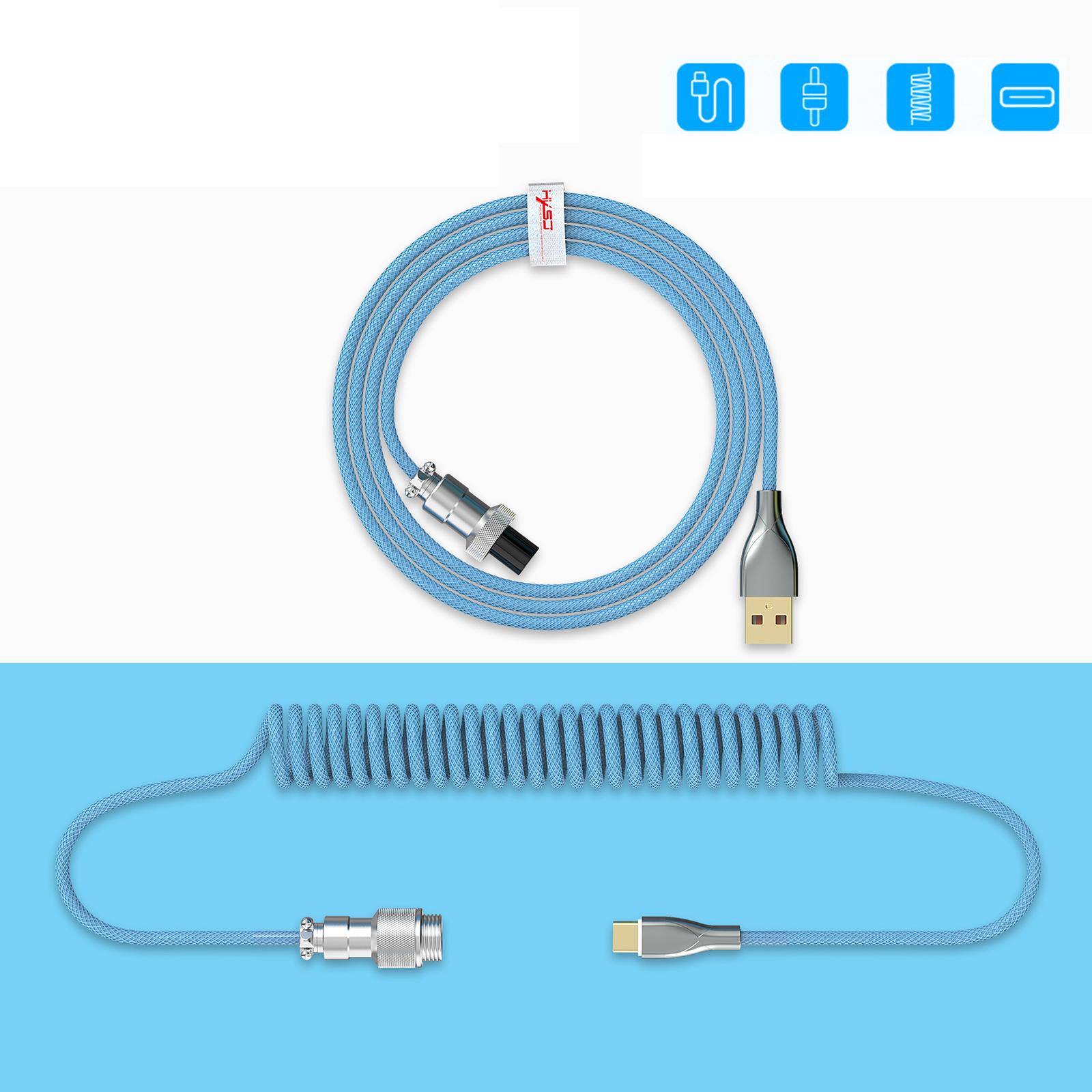 1.8M Coiled Type C USB Cable with Detachable Aviation Connector Stretchable Braided Wire Line for Gaming Keyboard Spring Line
