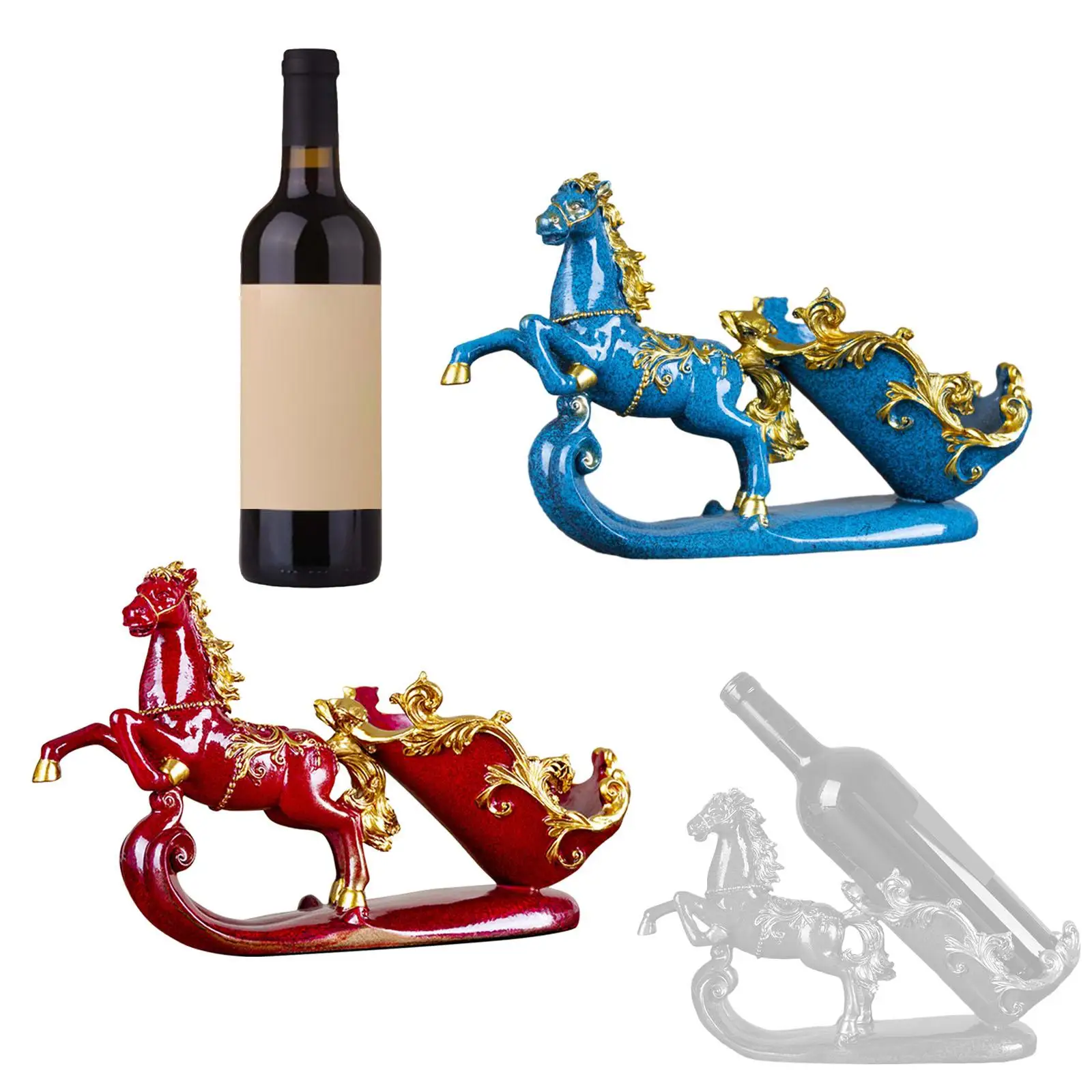 Storage Holder Retro Style Champagne Holder Single Bottle Shelf Horse Figurines for Countertop Tabletop Party Home Gifts
