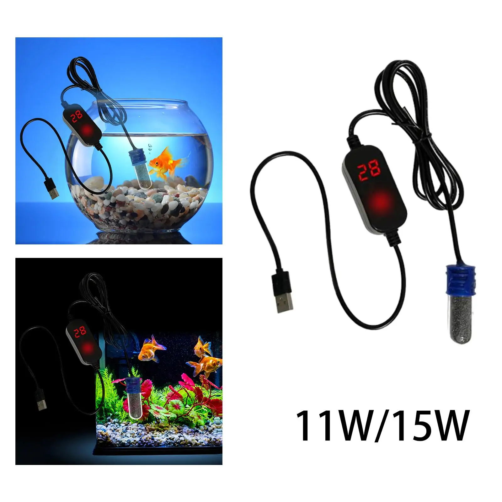 Submersible Aquarium Heater Temperature Adjustable Heating Rod LED Display for 1 Gallon Small Fish Tank Heater for Horned Frogs