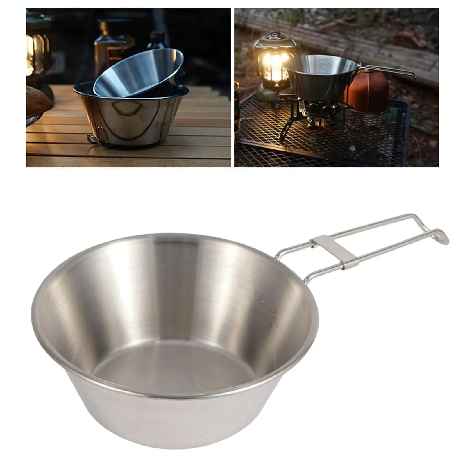 Outdoor Camping Bowl Tableware Utensils with Folding Handle Container Baking Basin Cooking for Barbecue Backpacking Beach BBQ