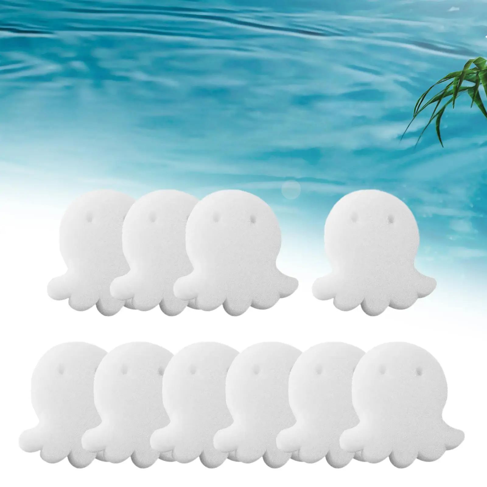 10 Pieces Oil Absorbing Scum Sponge Reusable Cartoon Octopus Filter Sponge Floating Sponges for Swimming Pool SPA Bathtub White