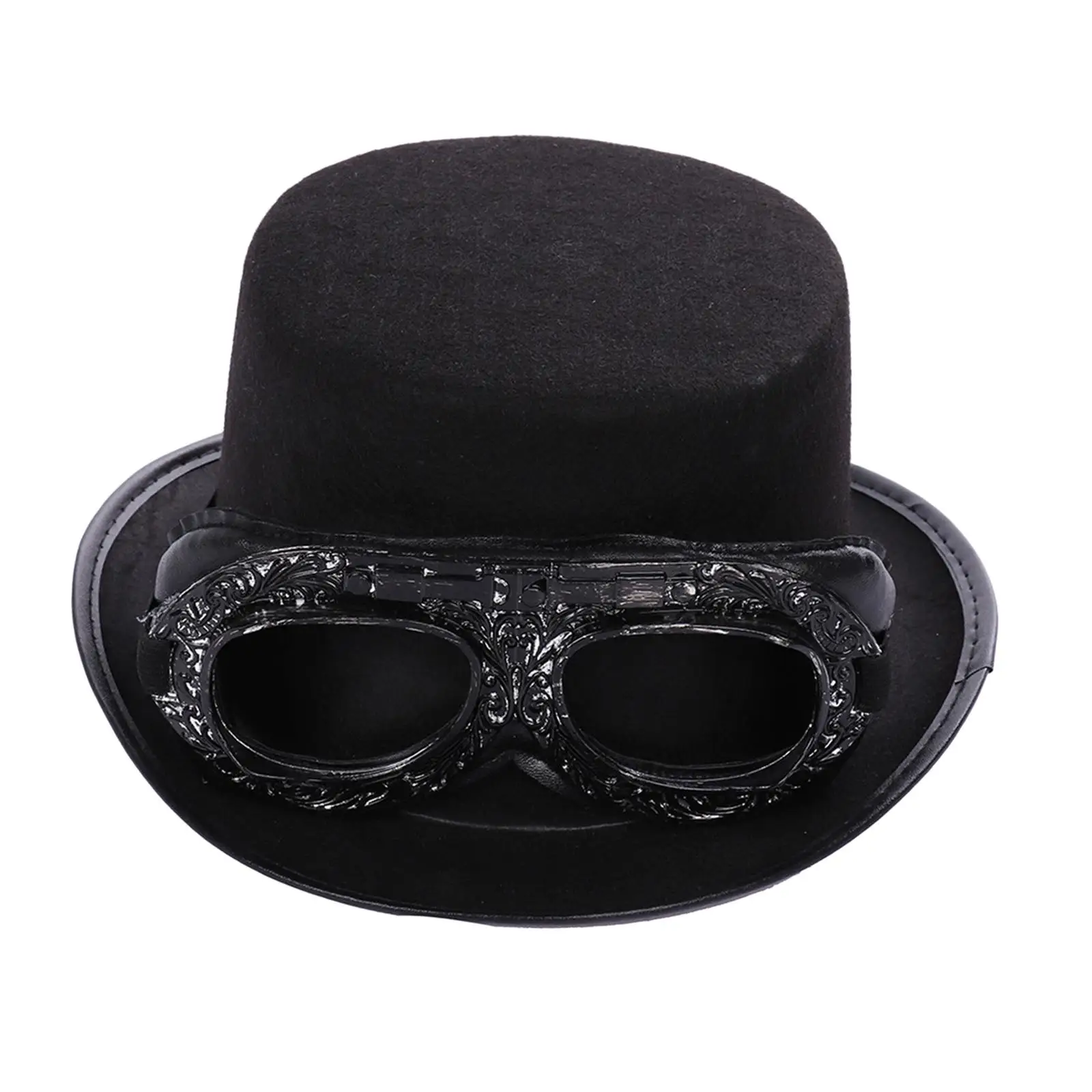 Deluxe Black Steampunk Top Hat with Goggles Costume Top Hat Cosplay Classic Formal Gothic Headgear for Unisex Dress Party