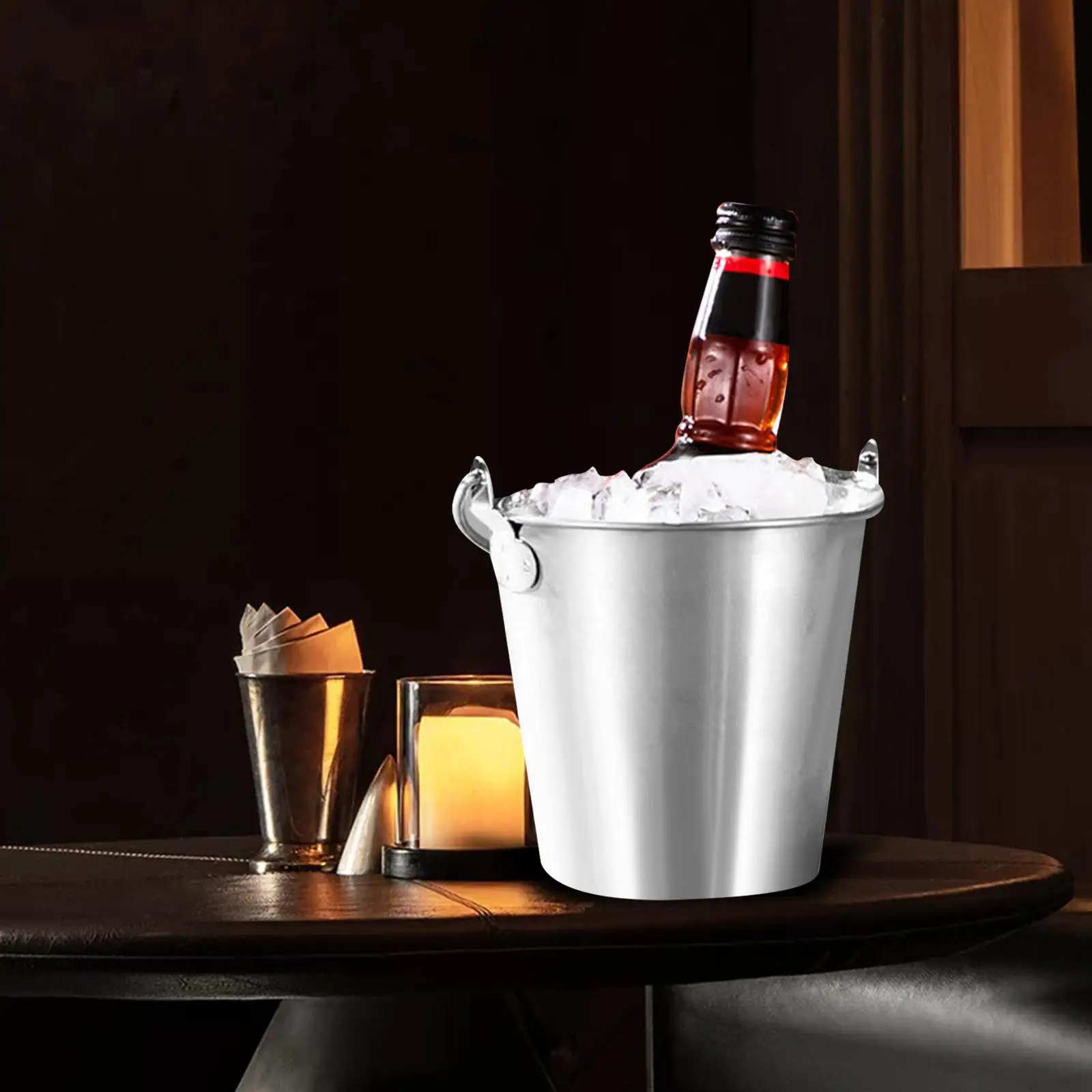Ice Bucket for Party Bar Hotel Home Stainless Steel with Carry Handle Accessory Dining Room Portable Snacks Storage Bucket 1.7L