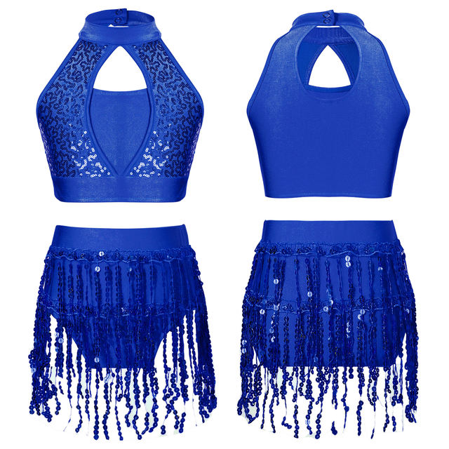 Crop Top Danse Du Ventre Avec Paillettes Et Franges – Style Oriental, Dos Nu, Taille Unique – Parfait Pour Danse Latine, Soirée