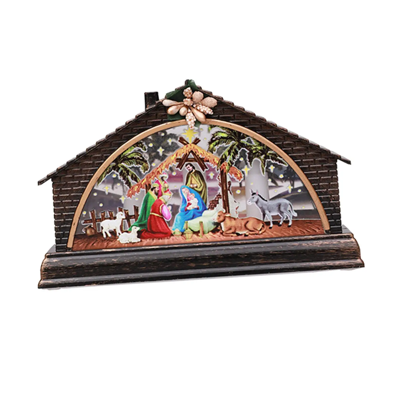 Christmas Lantern Night Light House Battery Powered Holy Family Nativity Scene Lamp for Party Home Office Decoration Ornament