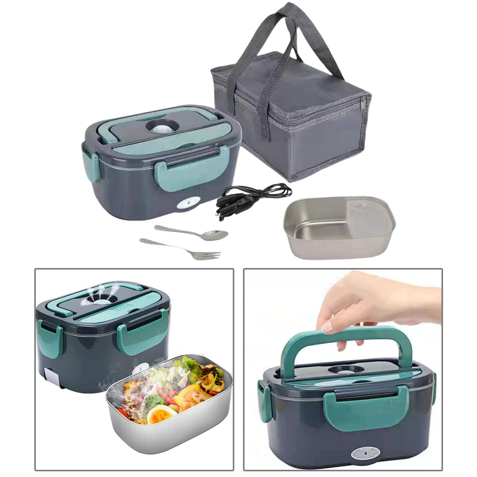 2 in 1 Electric Lunch Box 1.5L 40W with Fork & Spoon Stainless Steel Portable Heating Lunchbox Food Warmer for Home Truck Office