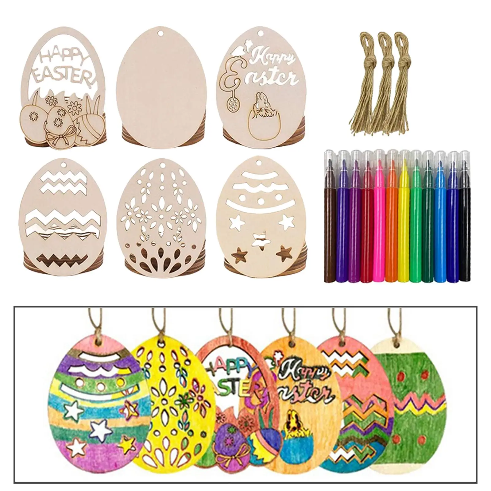 30 Pieces Wooden Easter Egg Cutouts Embellishments Hanging Pendant Blank