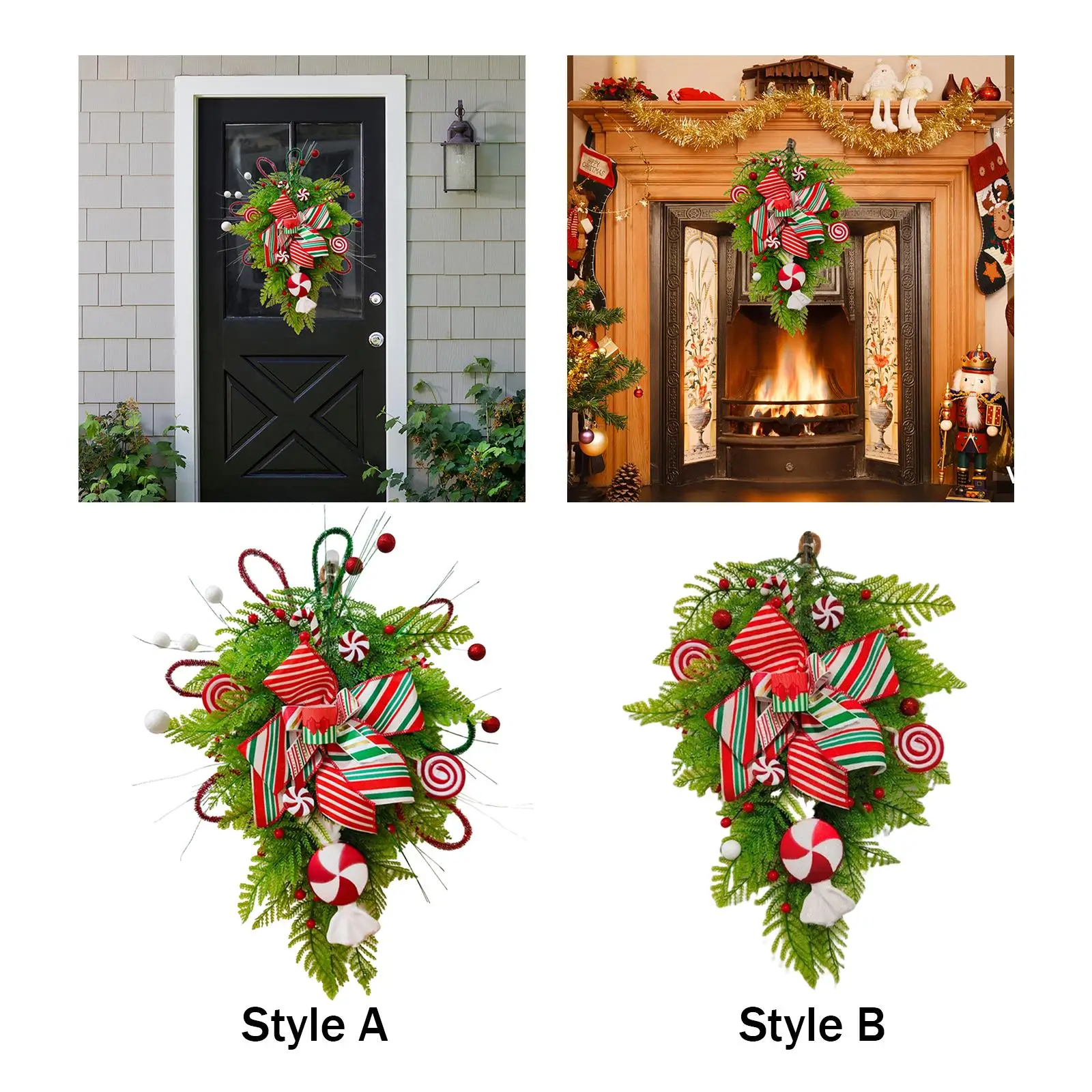 Decorative Christmas Teardrop Wreath for Door Wall Windows for Holiday Decor
