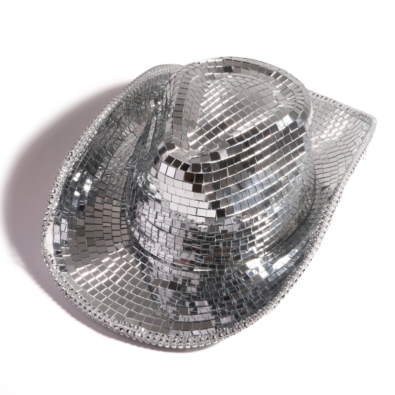 Reflektierender Cowboyhut mit verspiegelter Glitzer-Disco-Kugel, glänzend für Junggesellenabschied – Detail 5