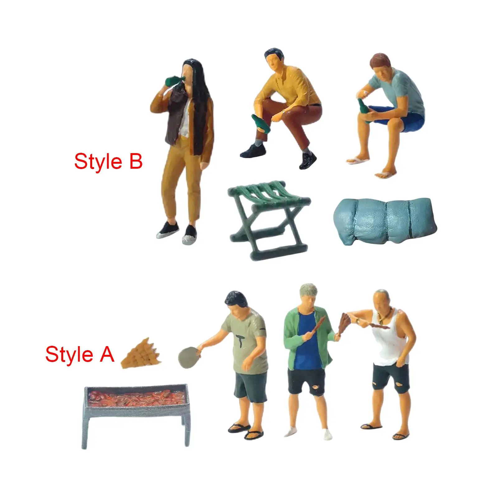 5x 1/64 BBQ Figure Model Set Collections Movie Props Sand Table Layout Decoration S Scale Train Railway Dioramas Miniature Decor