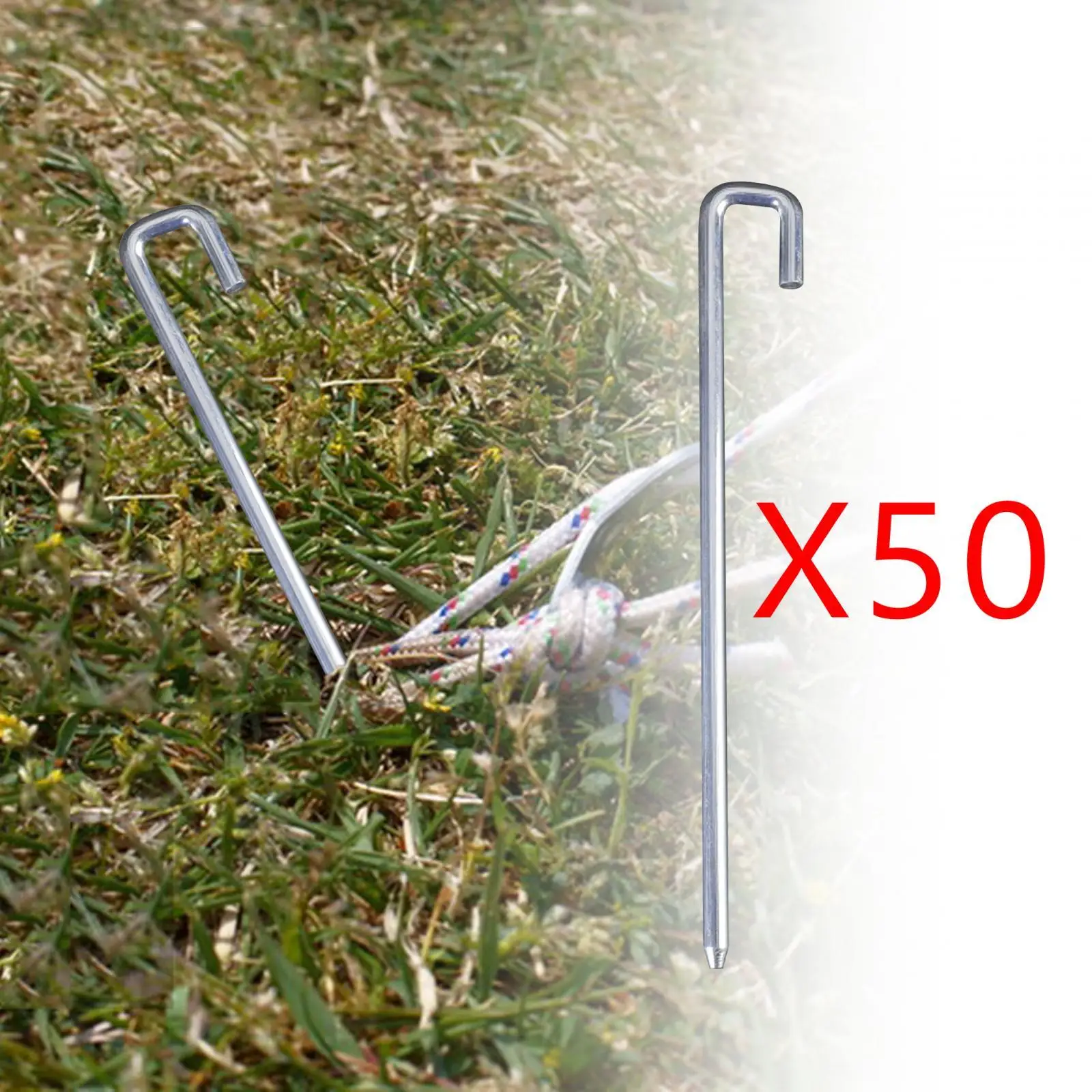 50 Pieces Tent Pegs 250mm Tent Nails U Shape Hook Aluminum Rust Proof for Hard Floors Accessory Multipurpose Durable Yard Stakes