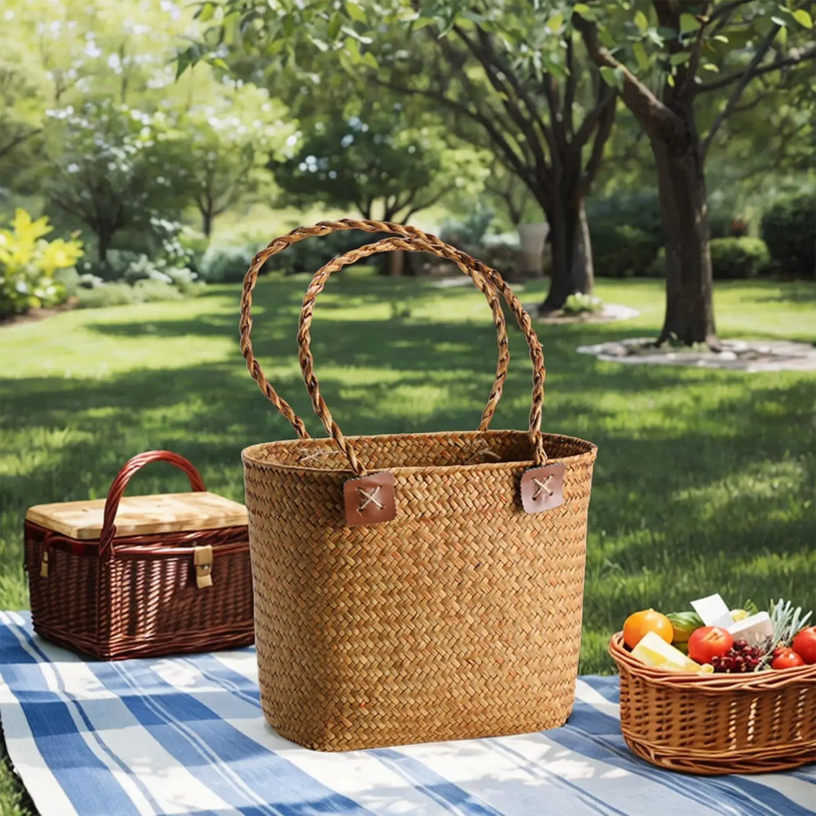 Handwoven Storage Basket Portable Camping Beach Lightweight Bread Storage Basket