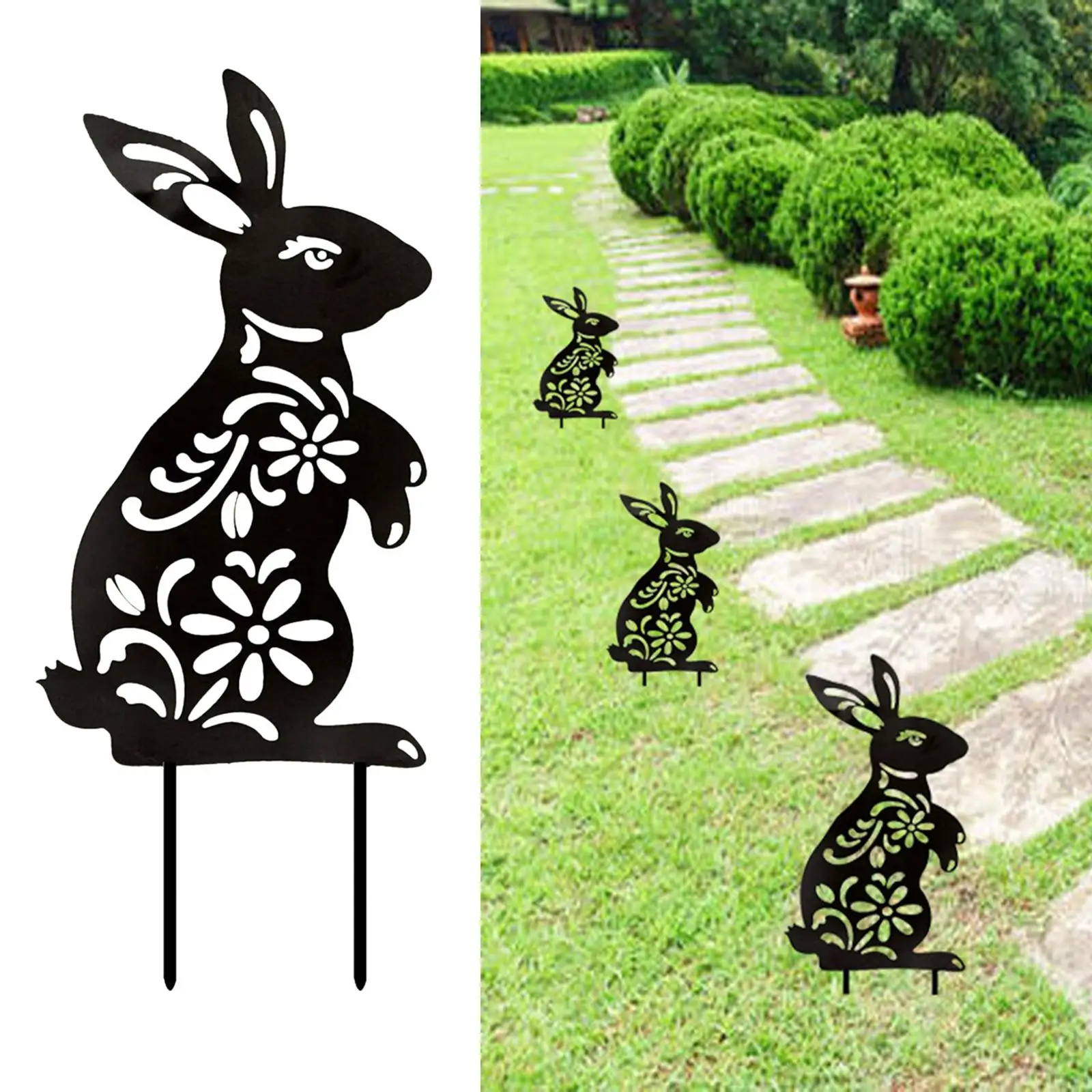 Easter Bunny Silhouette Garden Stake Lawn Ornaments for Yard, Decoration Ornaments