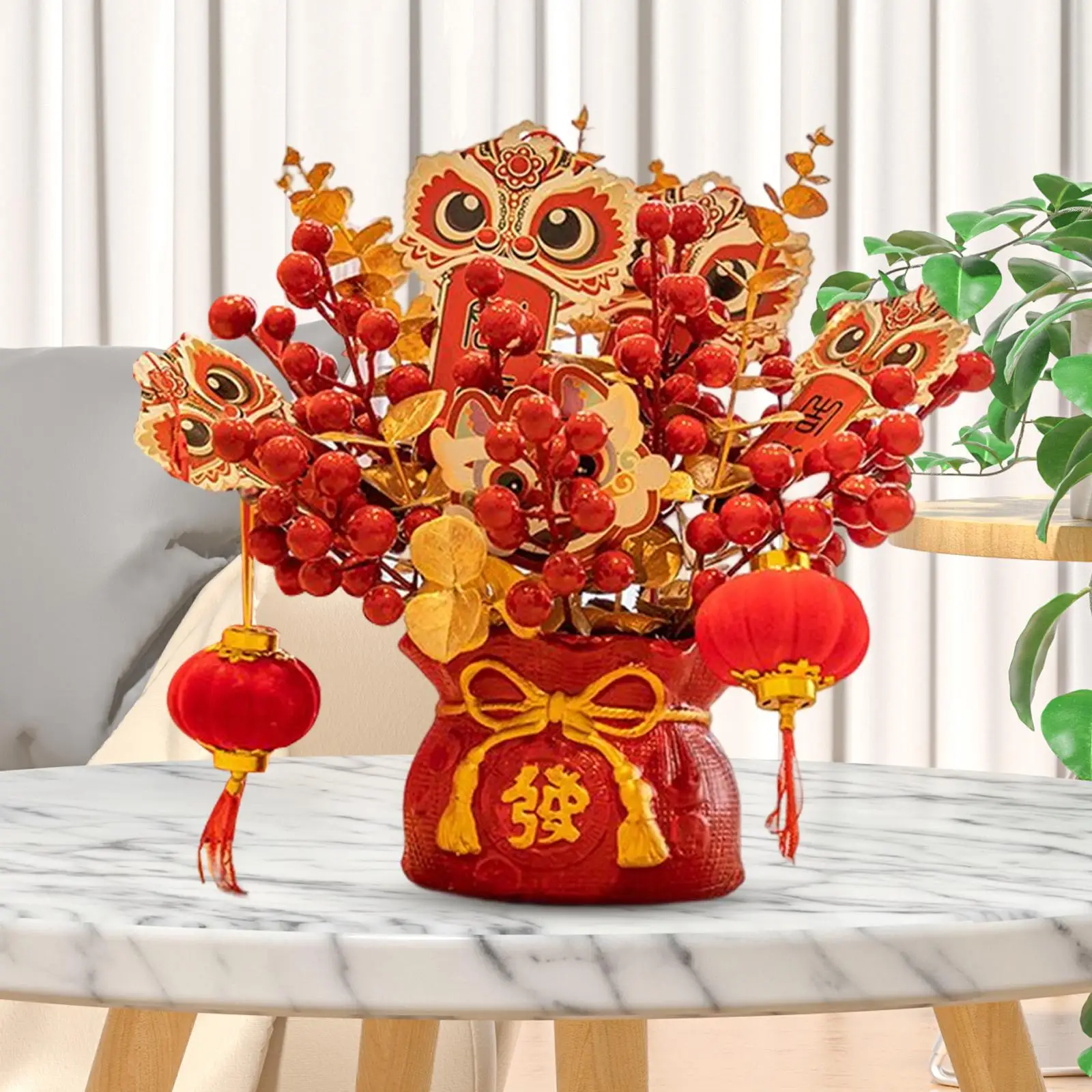 Chinese Traditional Artificial Potted Flower Decor Metal Eucalyptus Vase for Kitchen