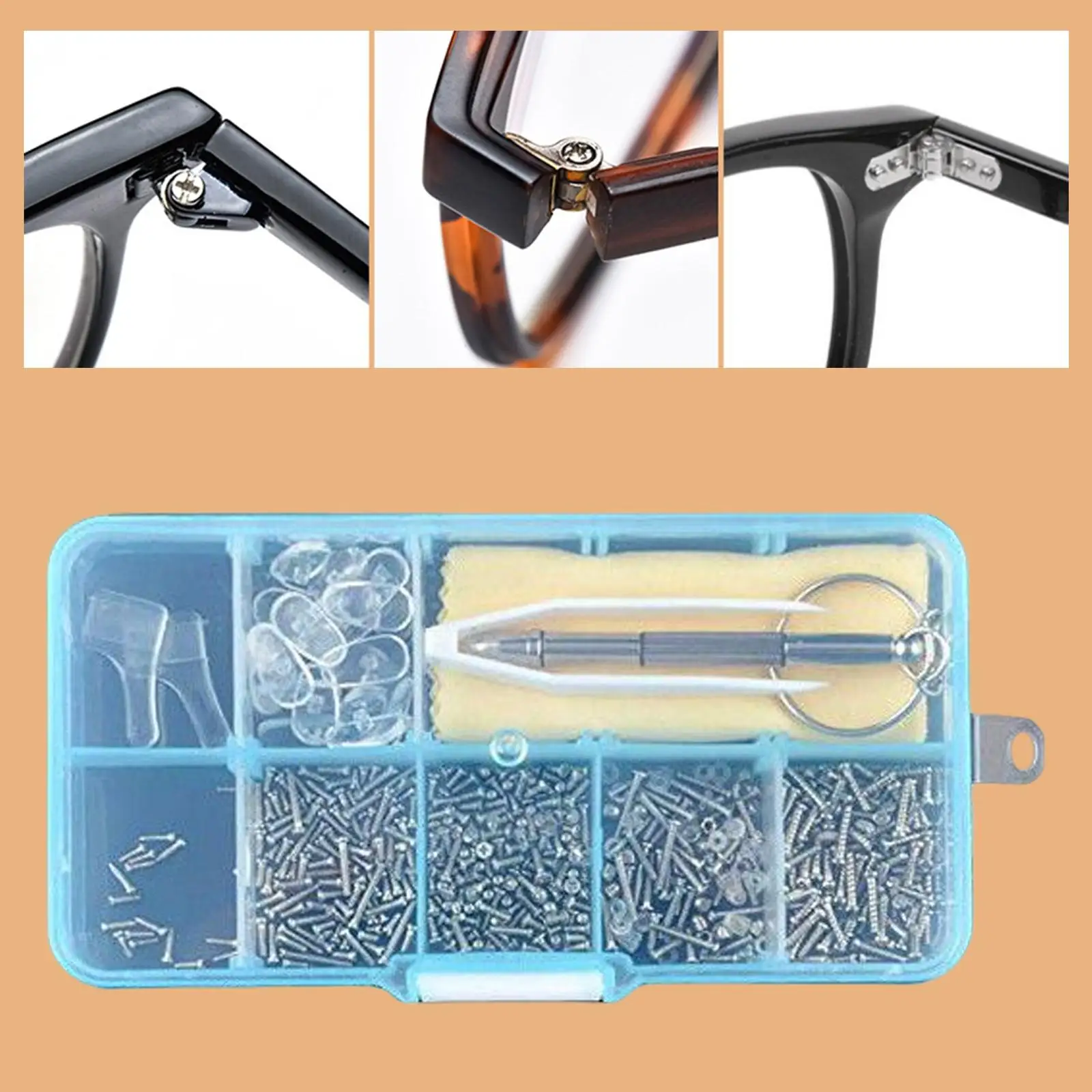 Eyeglass Assortment Repair Tool Set, 500Pcs Screws Hook Tweezers Glasses Cloth Screwdriver Nose Pads Glasses Repair