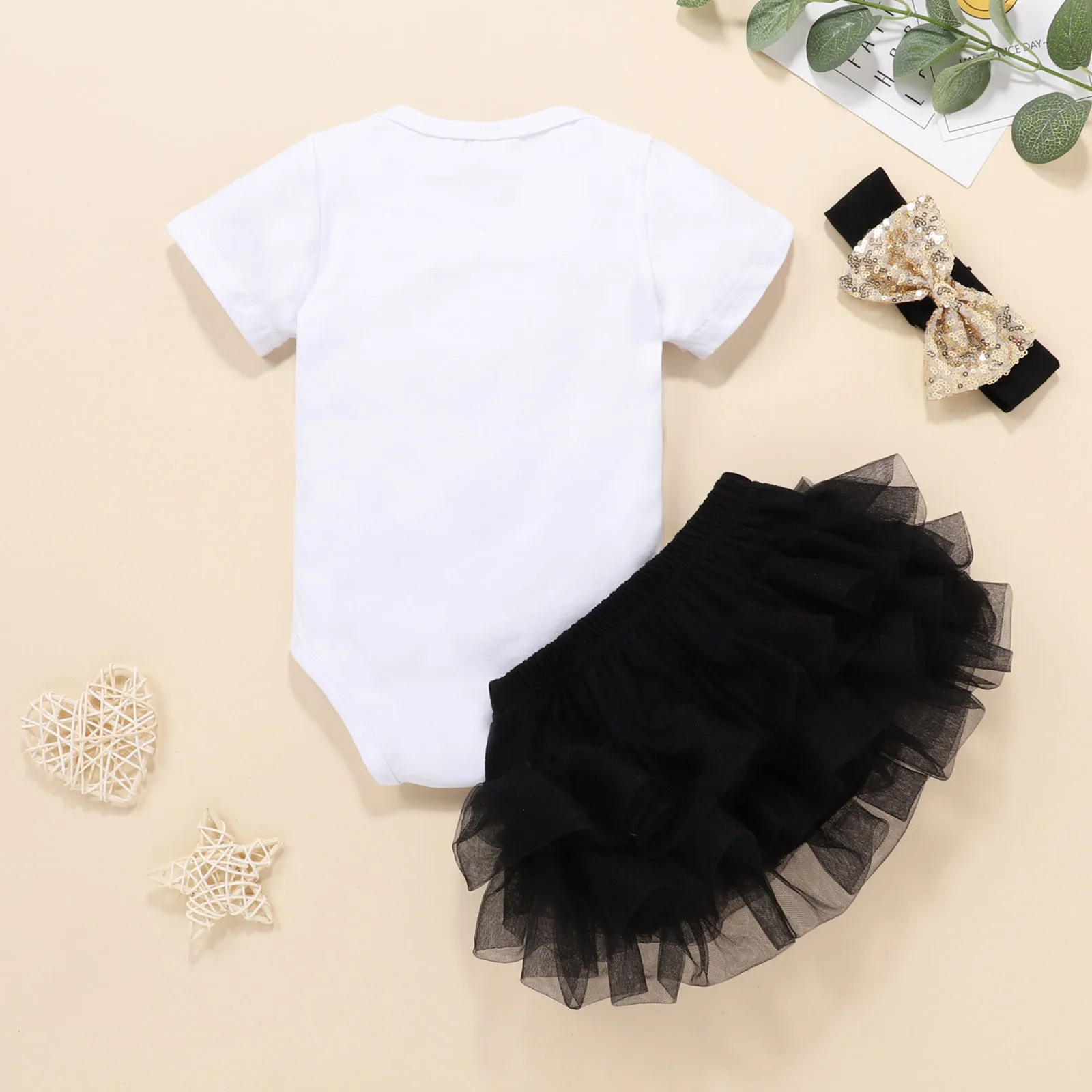 Infant Baby Girls Clothes Letter Romper Tops Bowknot Tulle Skirt Headband Outfit Clothes Sequins Baby Girl Outfit For Summer baby clothing set long sleeve	