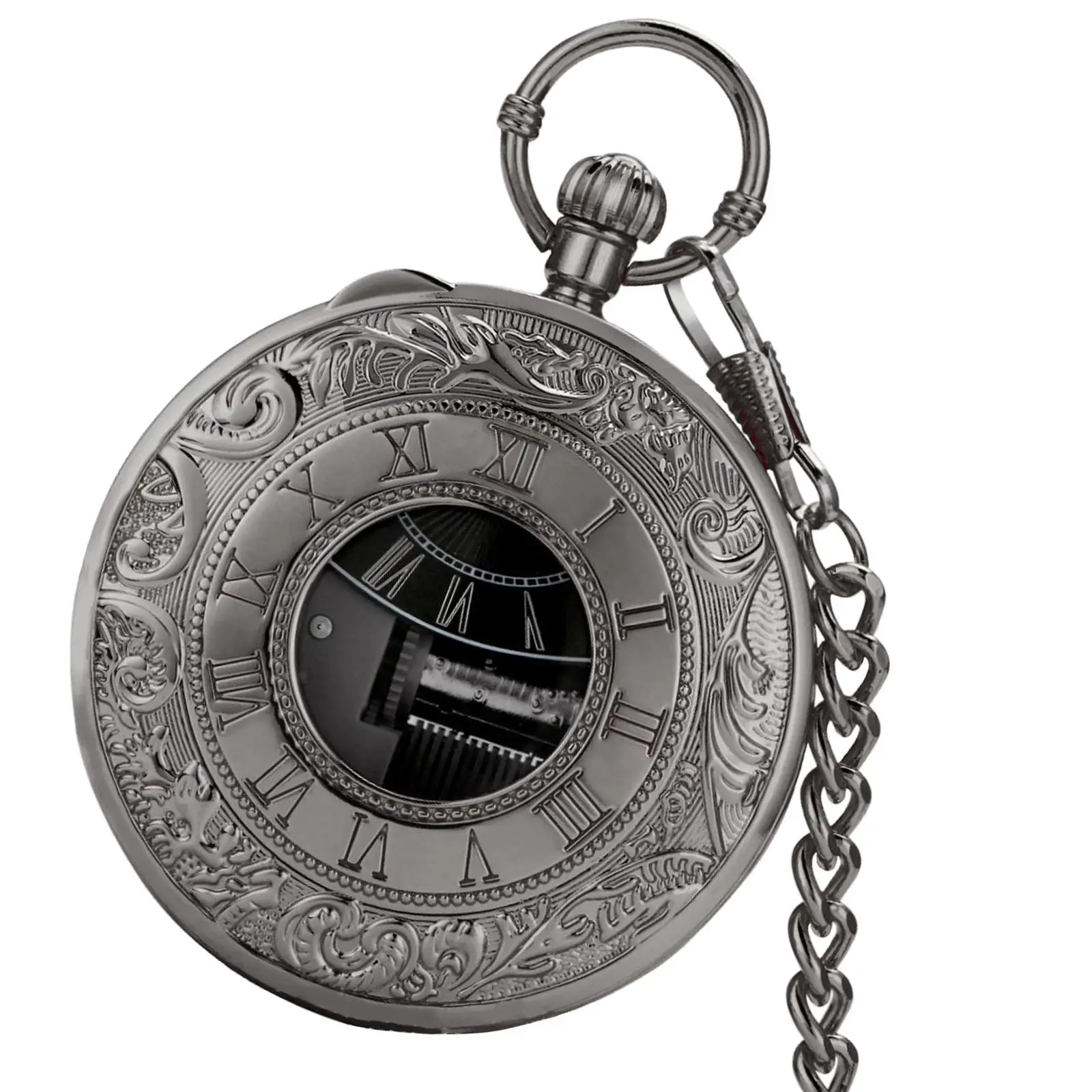 Vintage  Pocket Watch with Chain Musical Movement Roman Numeral Display Fashion