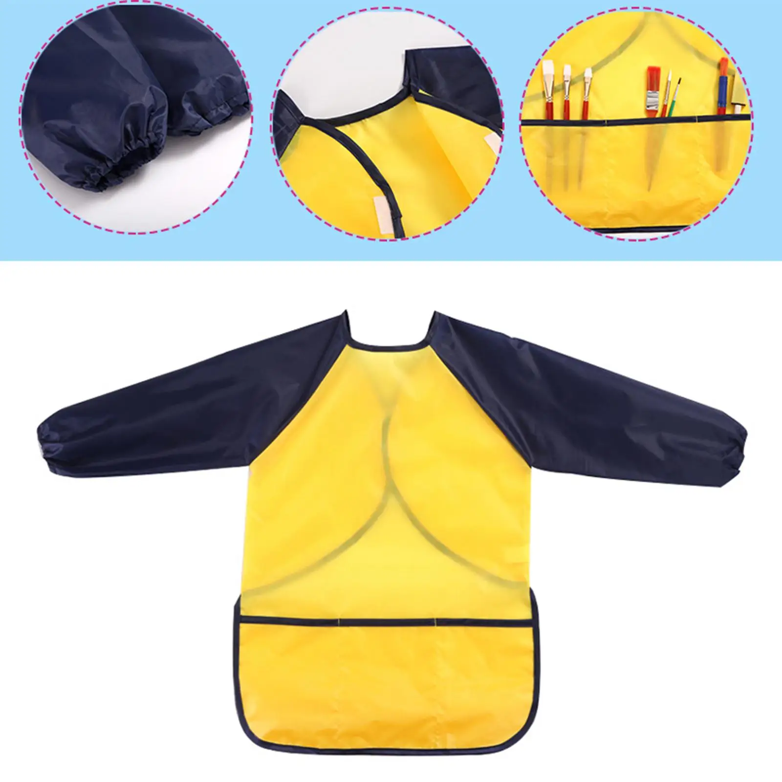 Long Sleeve Art Apron with 3 Pocket Waterproof for Girls Boys Infant Baby